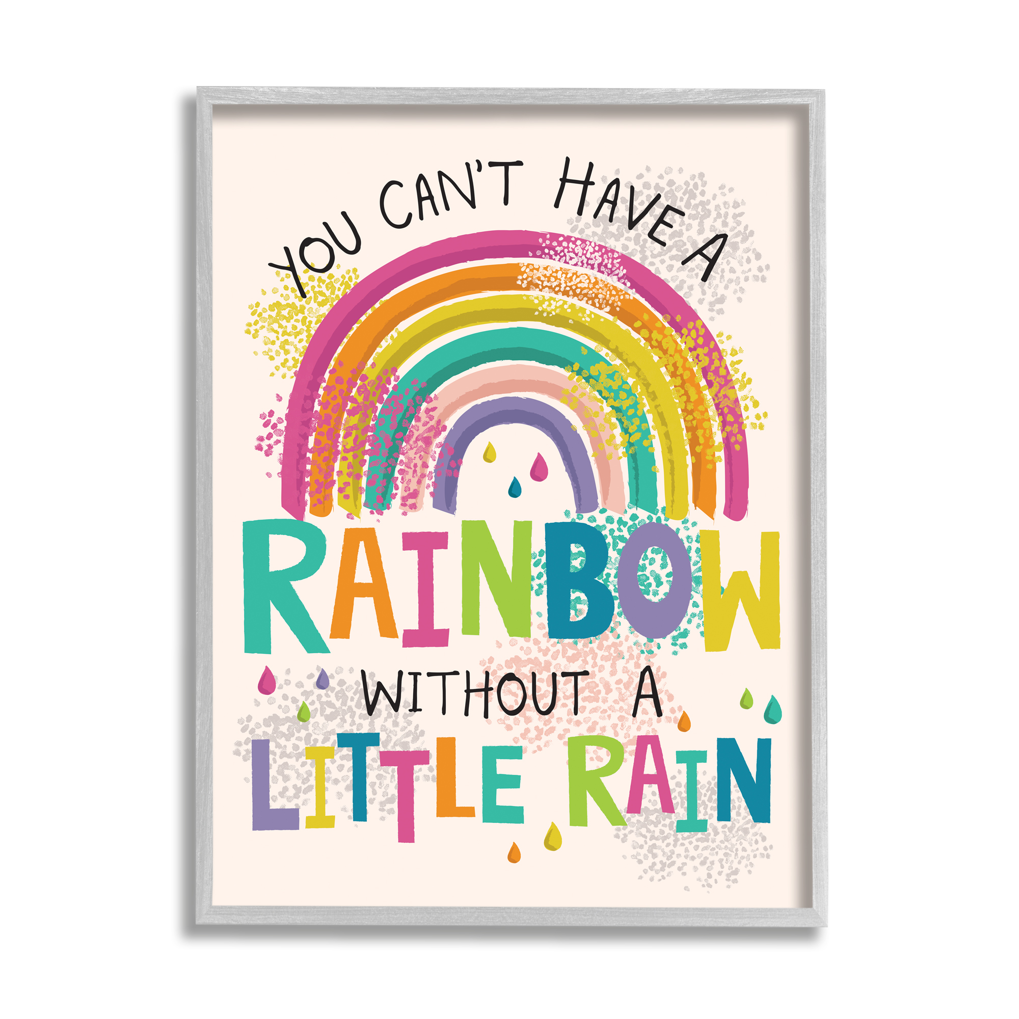 Stupell Industries Can't Have Rainbow Without Rain Phrase Inspirational Kids Novelty Painting Gray Framed Art Print Wall Art, 24 x 30, Design by Lisa Perry Whitebutton