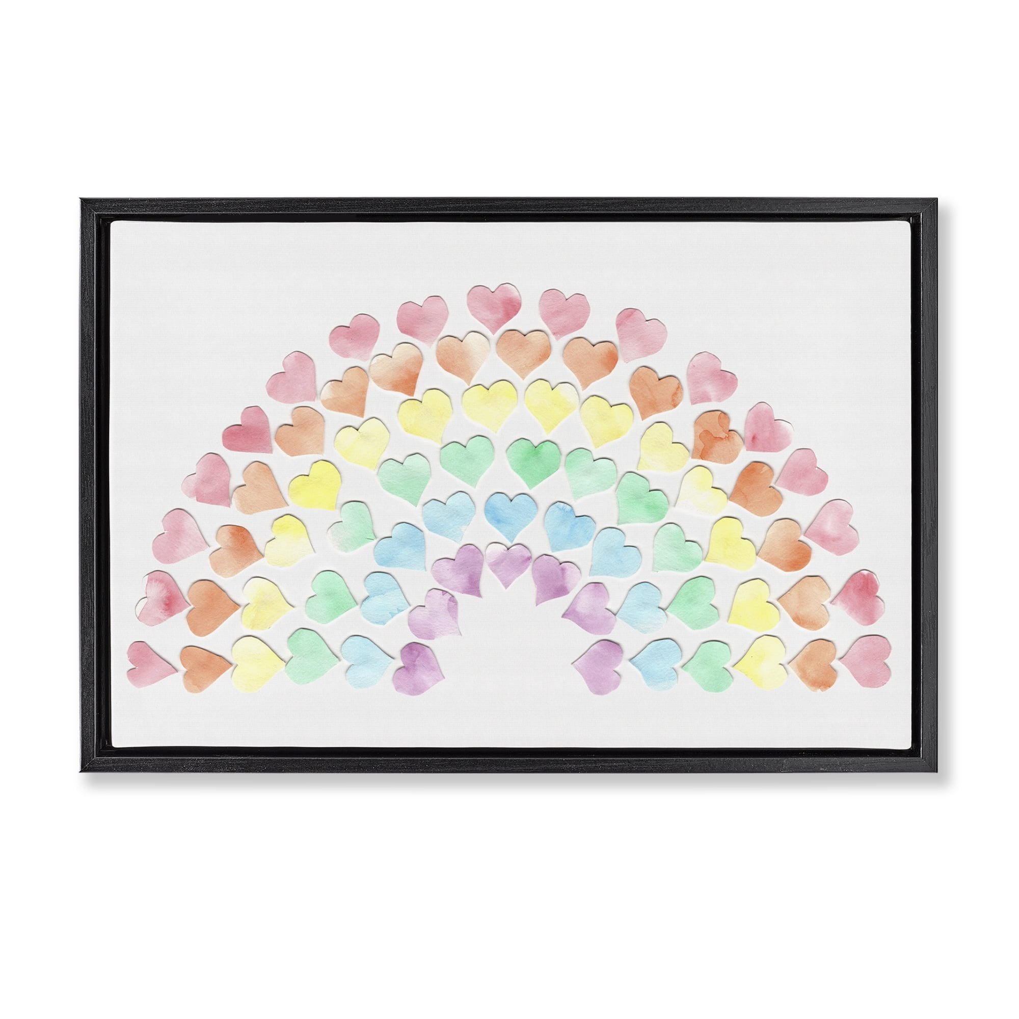 Stupell Industries Rainbow of Hearts Landscape Painting Black Floater Framed Art Print Wall Art, 31 x 21