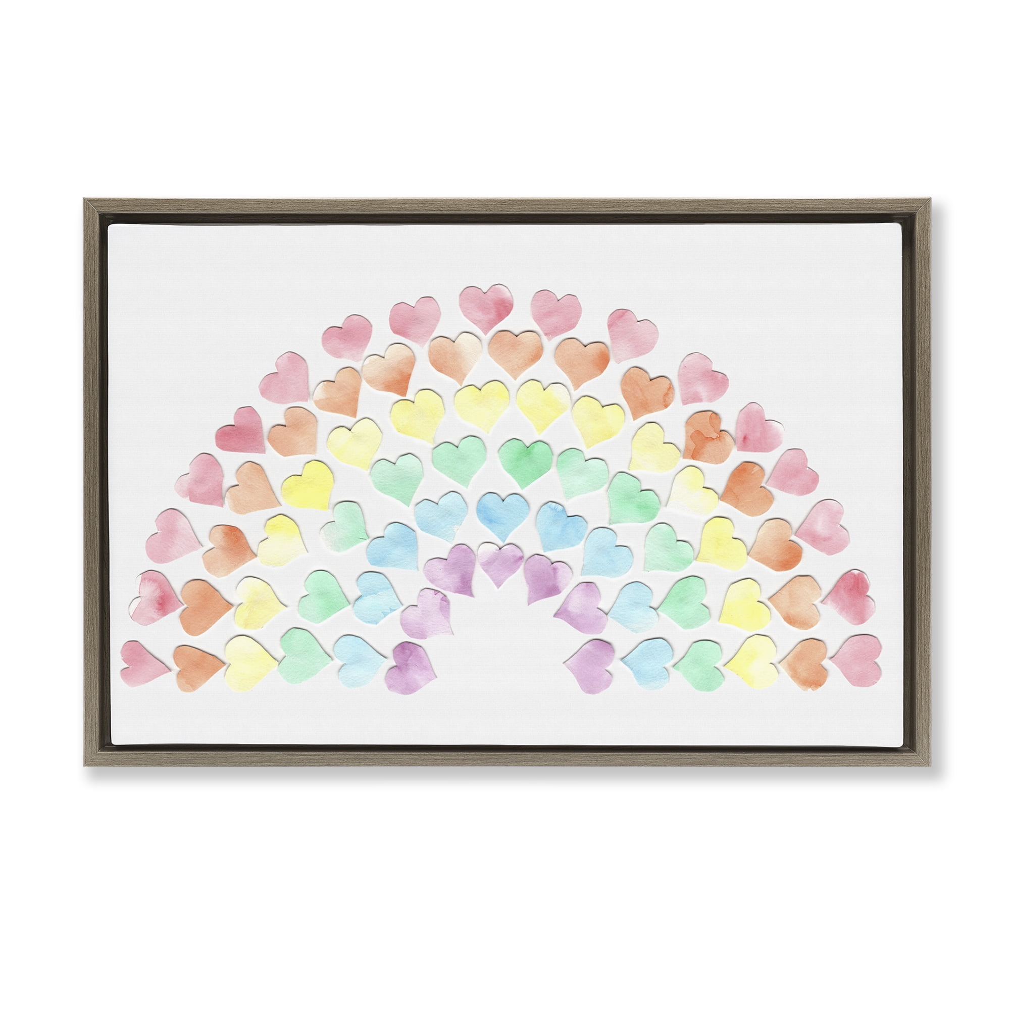 Stupell Industries Rainbow of Hearts Landscape Painting Brown Floater Framed Art Print Wall Art, 25 x 17