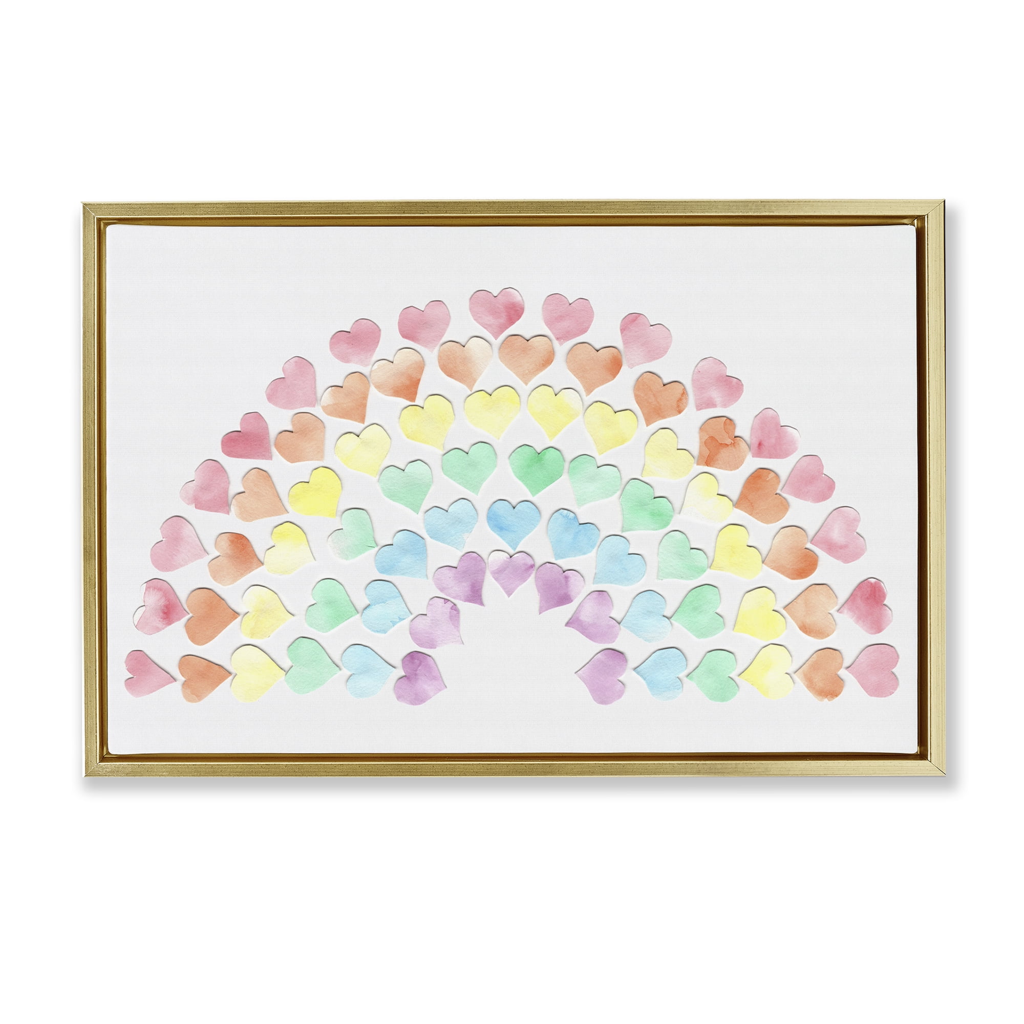 Stupell Industries Rainbow of Hearts Landscape Painting Gold Floater Framed Art Print Wall Art, 31 x 21