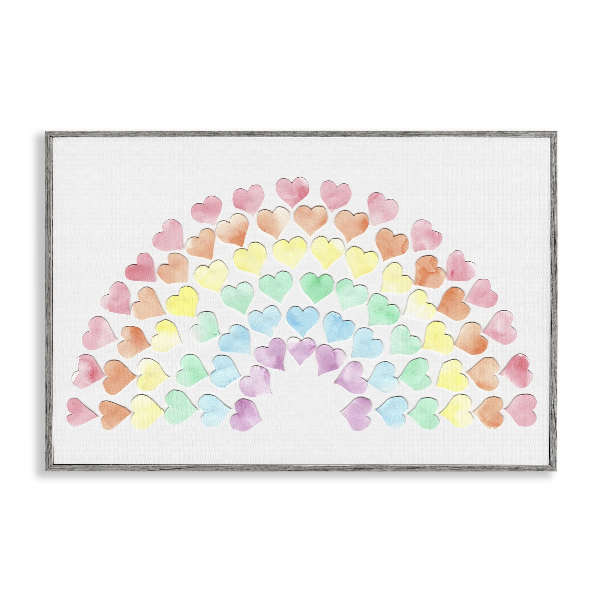 Stupell Industries Rainbow of Hearts Landscape Painting Gray Framed Art Print Wall Art, 18 x 12