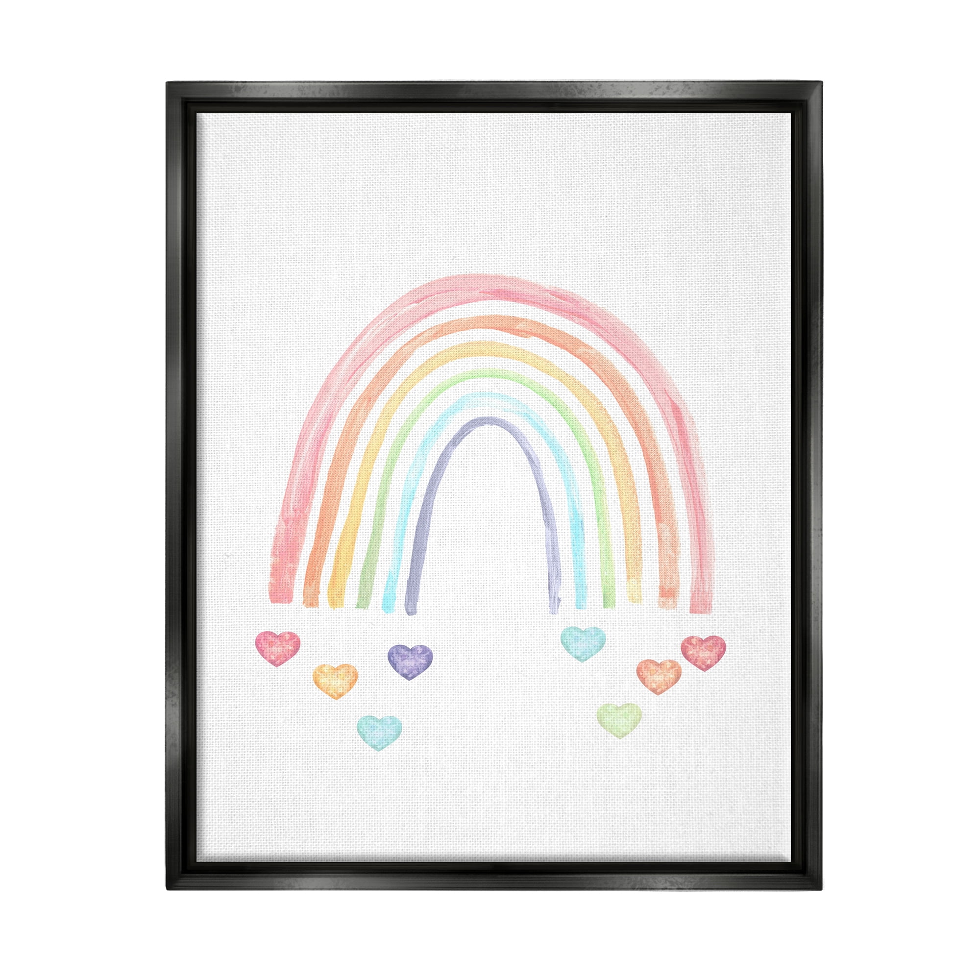 Stupell Industries Rainbow with Falling Hearts Landscape Painting Black Floater Framed Canvas Art Print Wall Art, 17 x 21