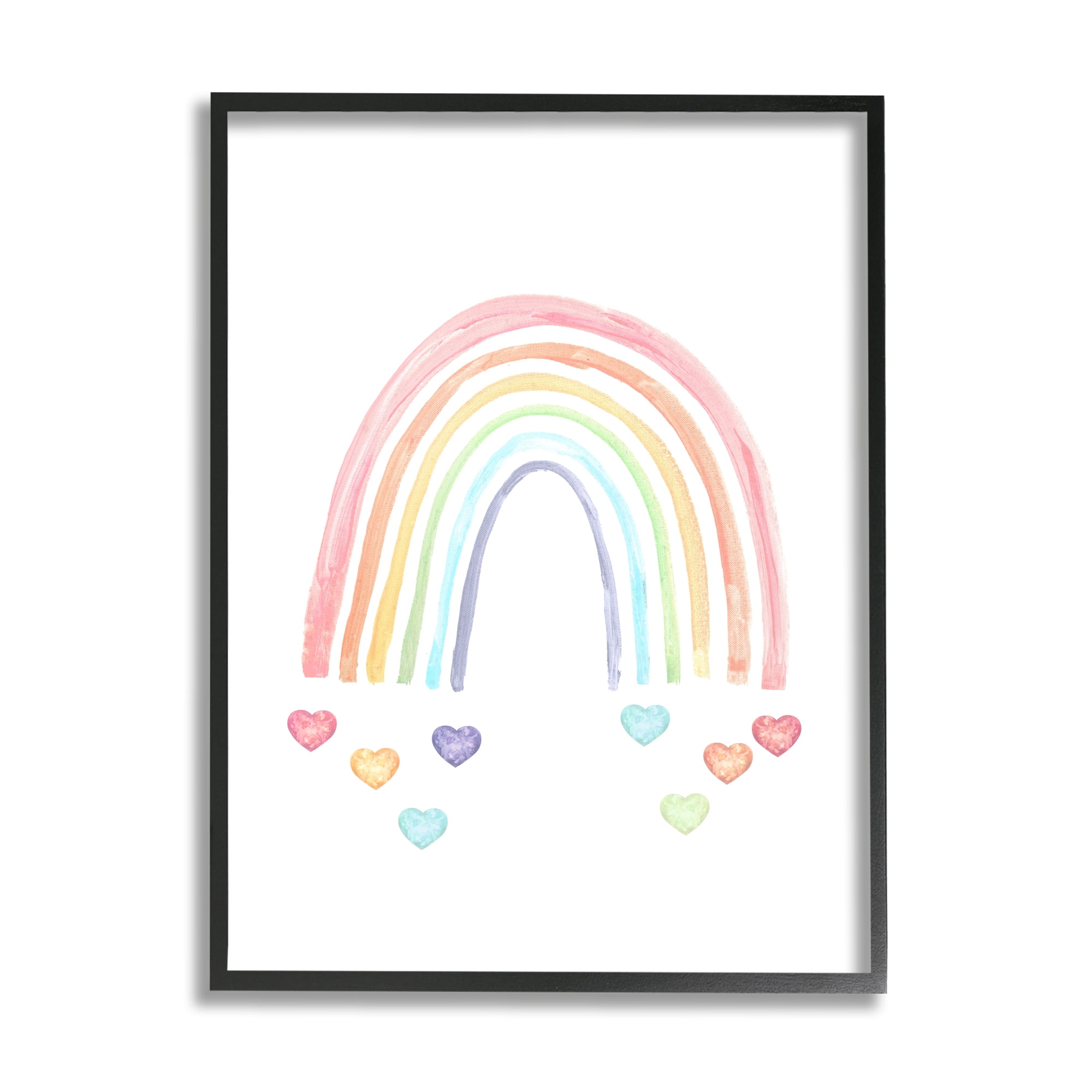 Stupell Industries Rainbow with Falling Hearts Landscape Painting Black Framed Art Print Wall Art, 16 x 20