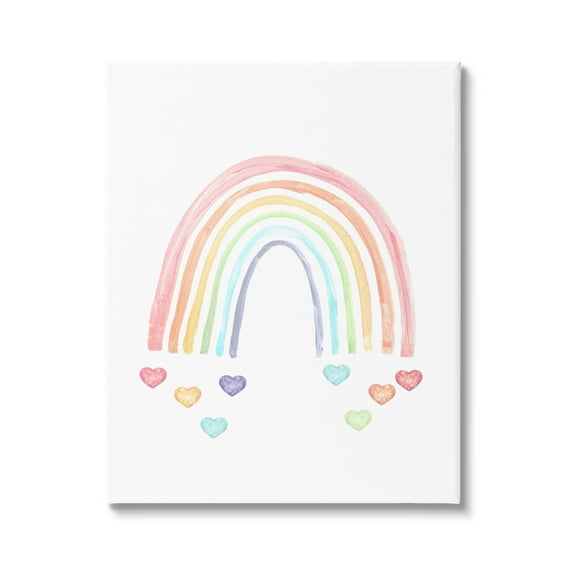 Stupell Industries Rainbow with Falling Hearts Landscape Painting Gallery Wrapped Canvas Art Print Wall Art, 16 x 20