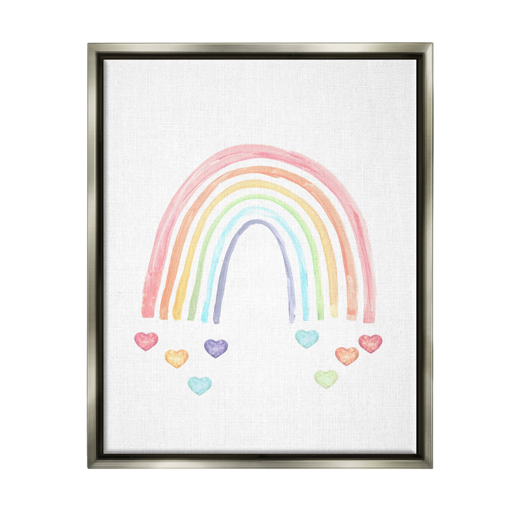 Stupell Industries Rainbow with Falling Hearts Landscape Painting Gray Floater Framed Canvas Art Print Wall Art, 25 x 31