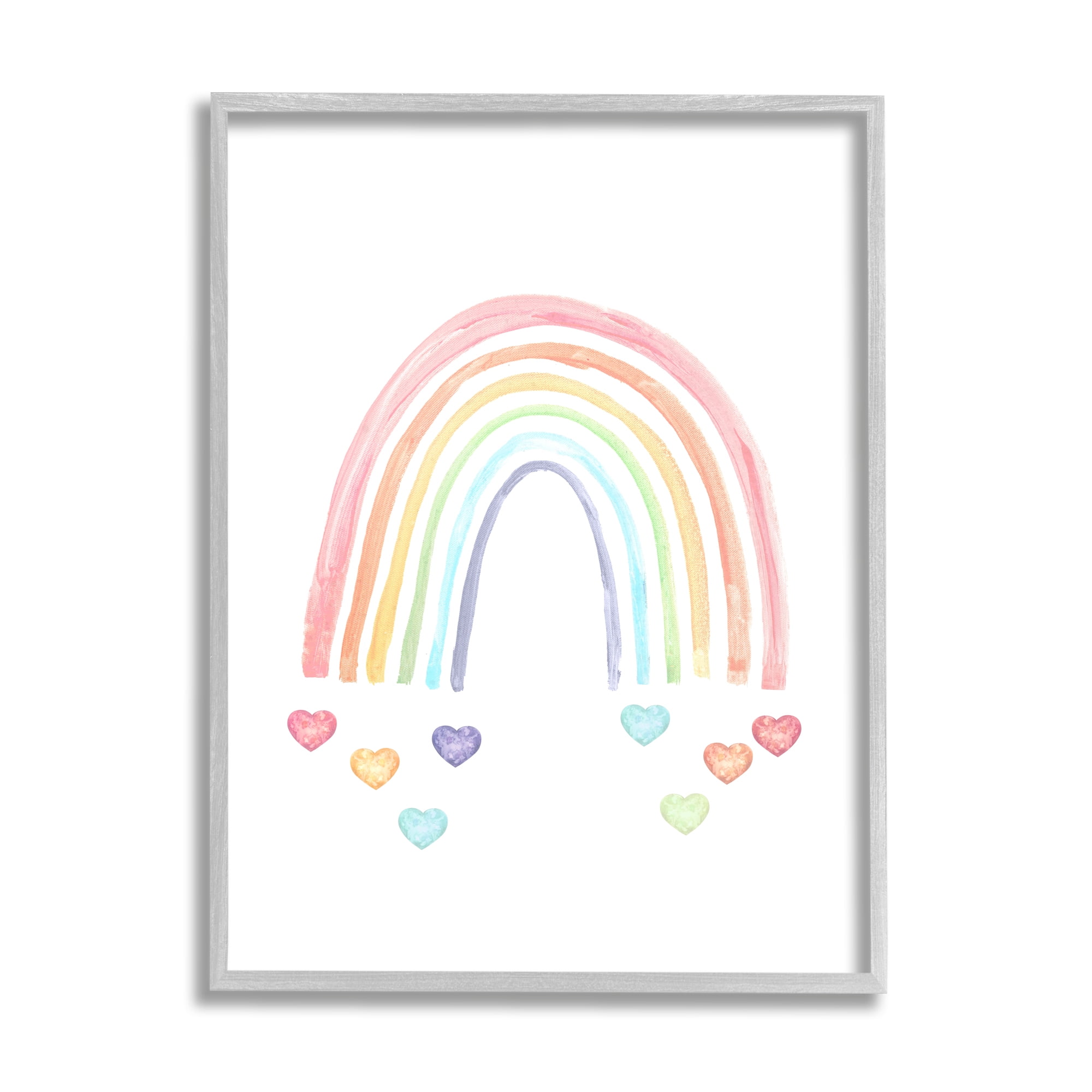 Stupell Industries Rainbow with Falling Hearts Landscape Painting Gray Framed Art Print Wall Art, 11 x 14