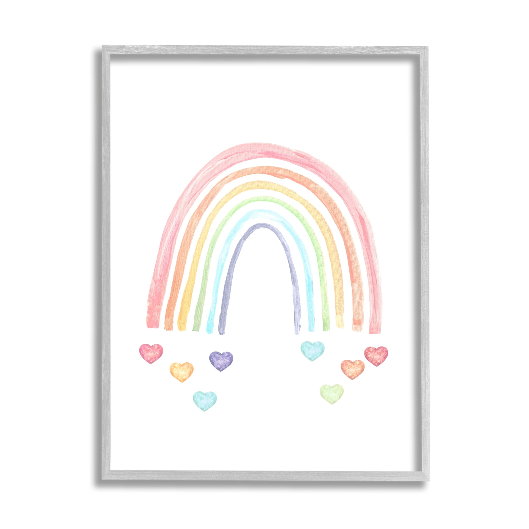 Stupell Industries Rainbow with Falling Hearts Landscape Painting Gray Framed Art Print Wall Art, 24 x 30