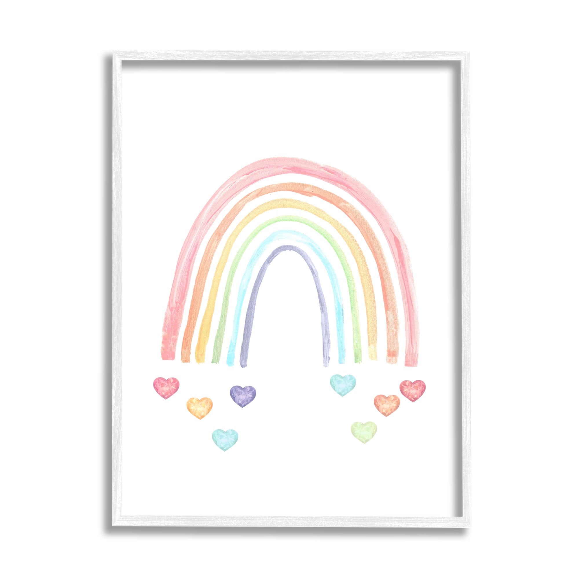 Stupell Industries Rainbow with Falling Hearts Landscape Painting White Framed Art Print Wall Art, 16 x 20