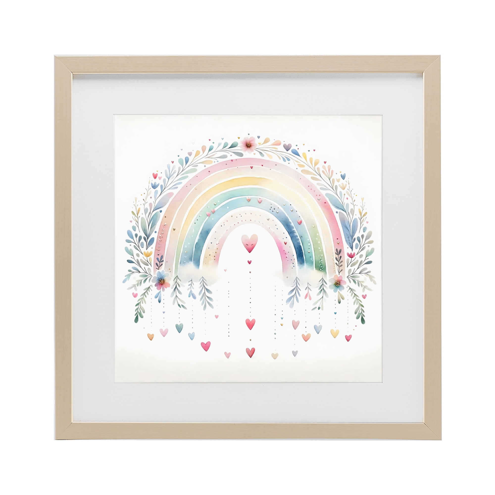 Stupell Industries Rainbow with Hanging Hearts Birch Framed Print Under Glass, design by Creative Studio