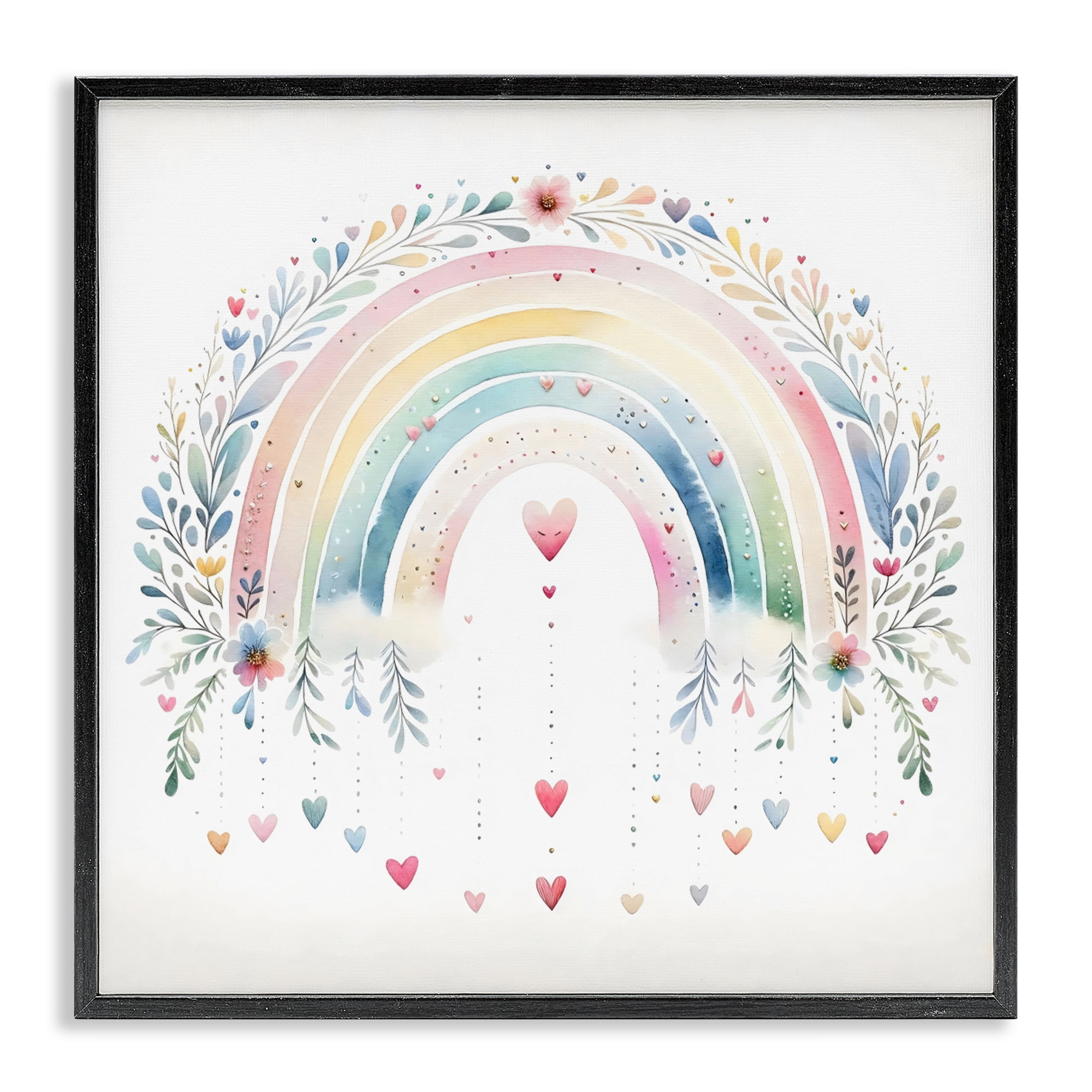Stupell Industries Rainbow with Hanging Hearts Black Framed Giclee Art, design by Creative Studio