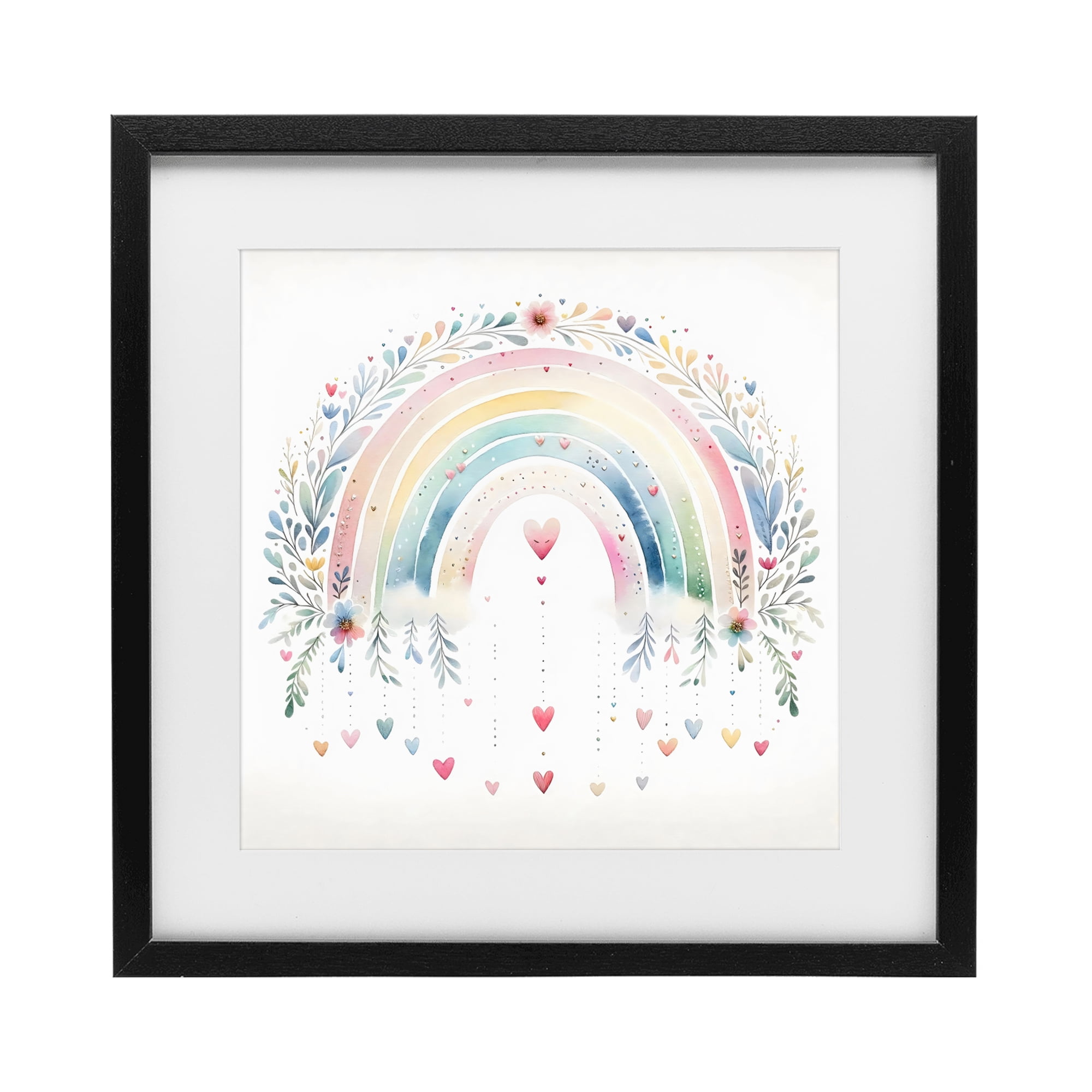 Stupell Industries Rainbow with Hanging Hearts Black Framed Print Under Glass, design by Creative Studio
