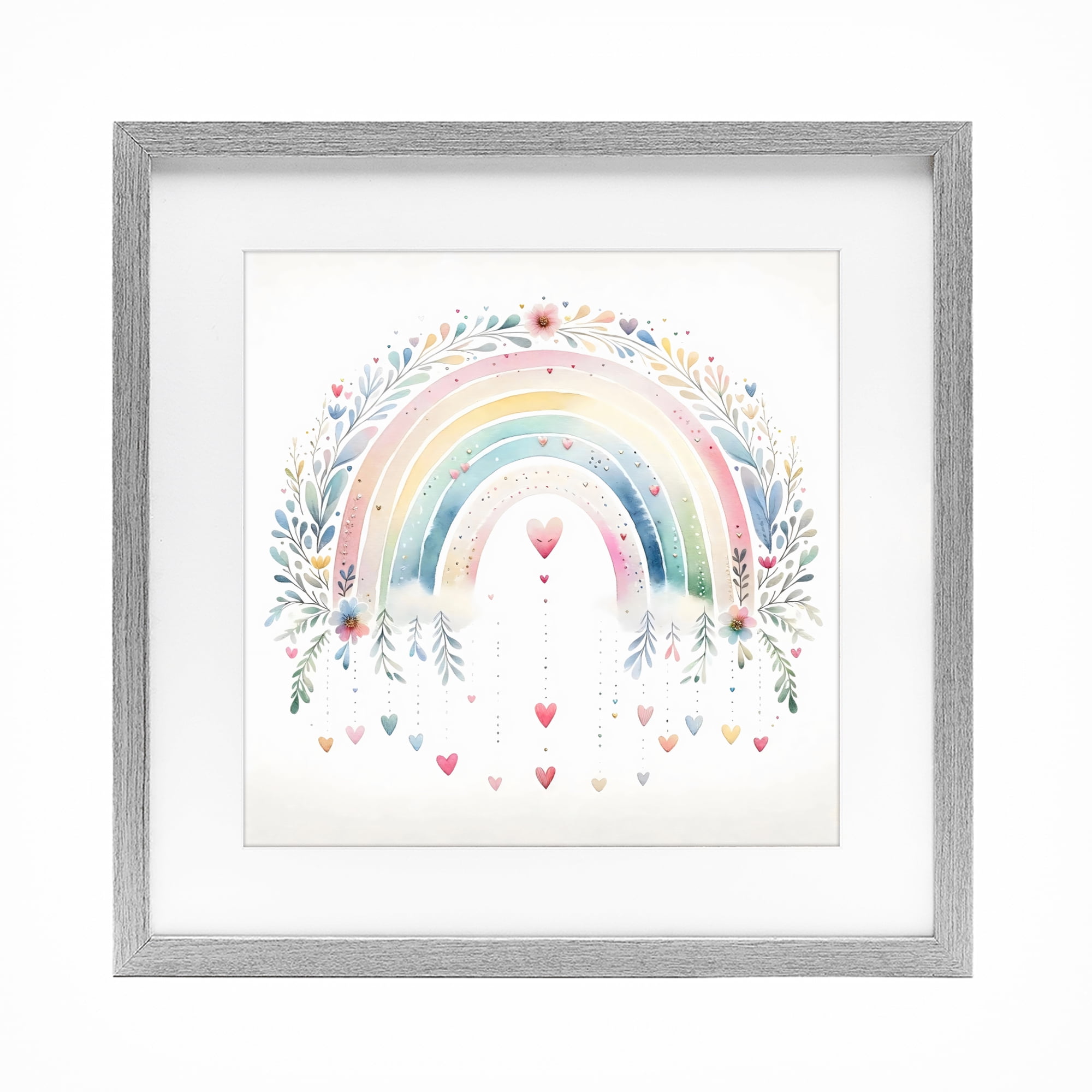 Stupell Industries Rainbow with Hanging Hearts Gray Framed Print Under Glass, design by Creative Studio