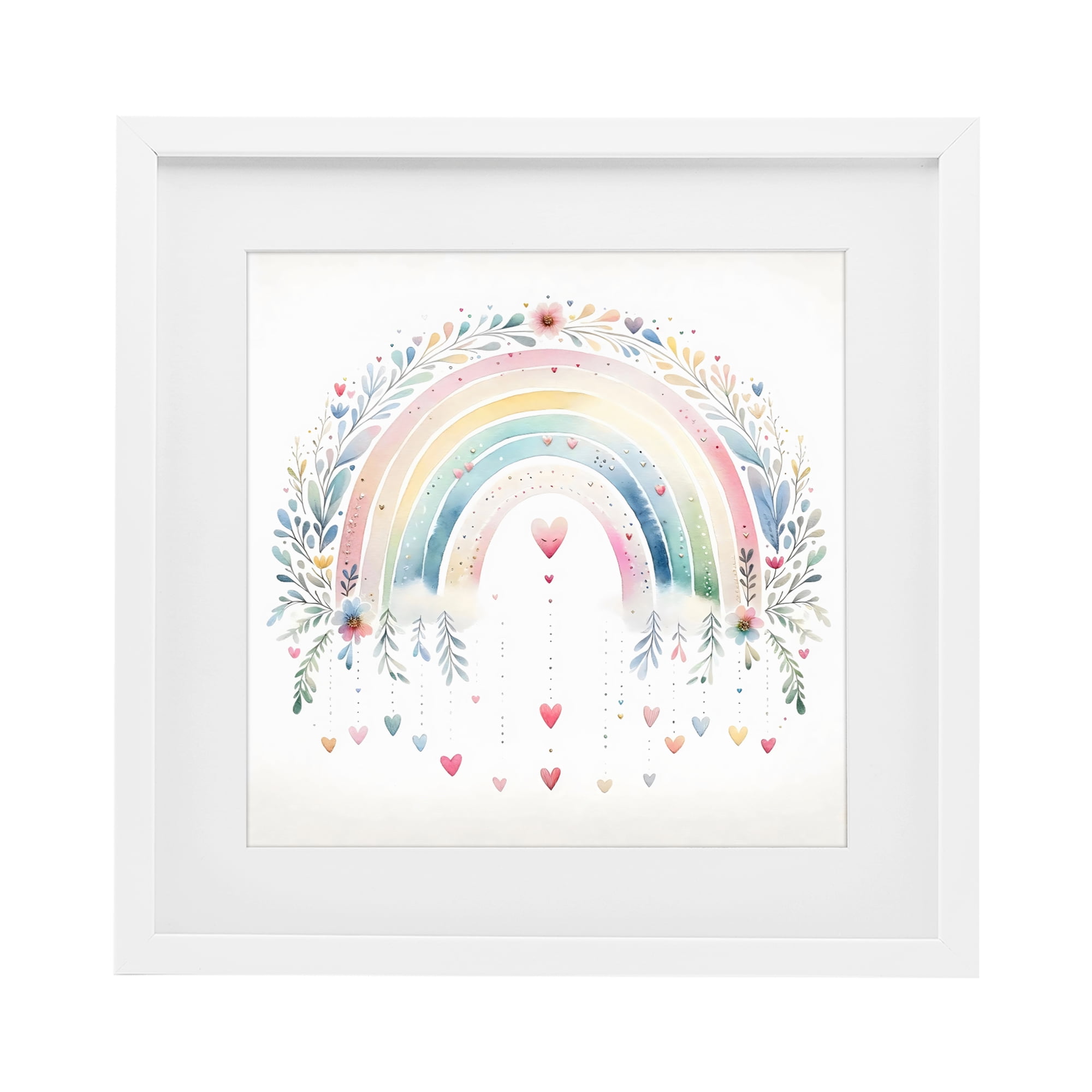 Stupell Industries Rainbow with Hanging Hearts White Framed Print Under Glass, design by Creative Studio
