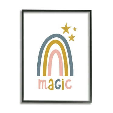 Stupell Industries Rainbow with Magic Phrase Landscape Painting Black Framed Art Print Wall Art, 11 x 14