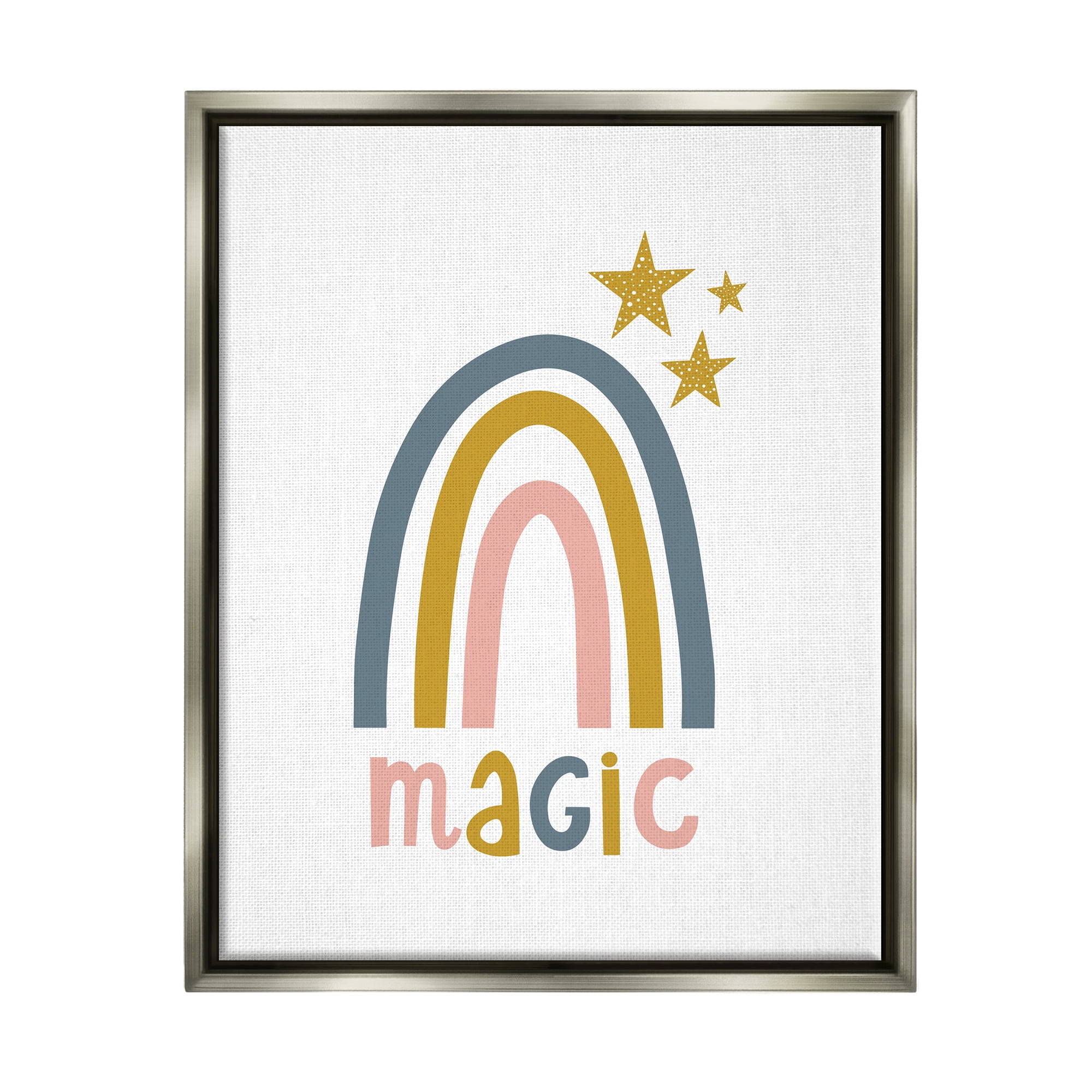 Stupell Industries Rainbow with Magic Phrase Landscape Painting Gray Floater Framed Canvas Art Print Wall Art, 17 x 21