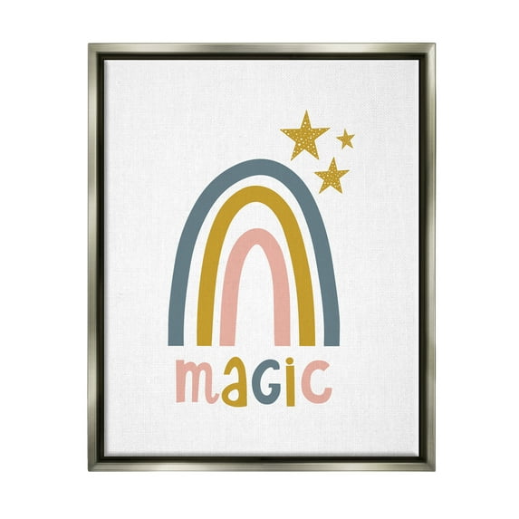 Stupell Industries Rainbow with Magic Phrase Landscape Painting Gray Floater Framed Canvas Art Print Wall Art, 17 x 21
