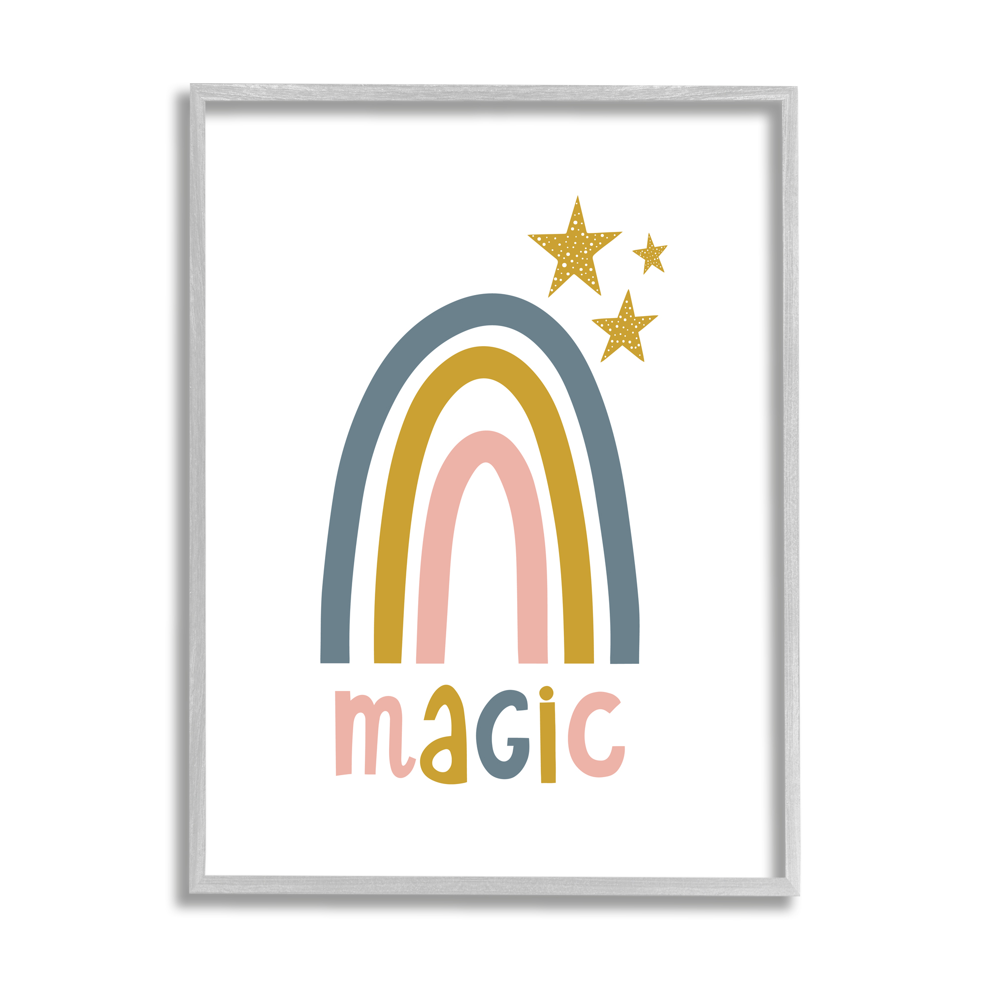 Stupell Industries Rainbow with Magic Phrase Landscape Painting Gray Framed Art Print Wall Art, 16 x 20