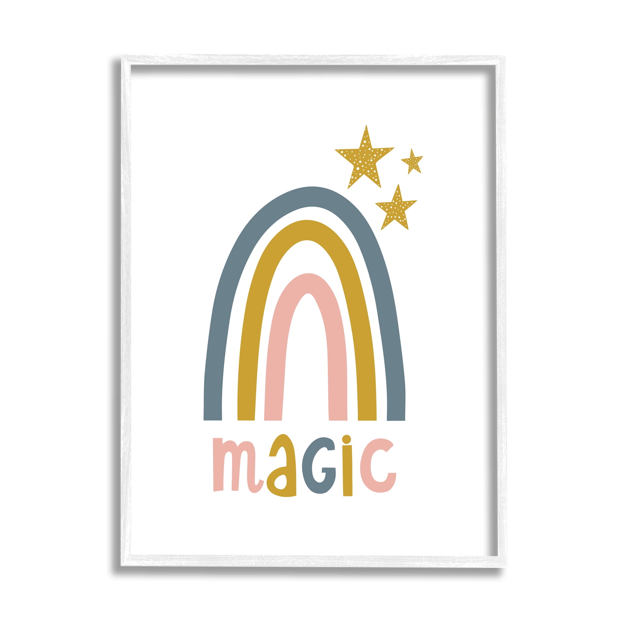 Stupell Industries Rainbow with Magic Phrase Landscape Painting White Framed Art Print Wall Art, 16 x 20
