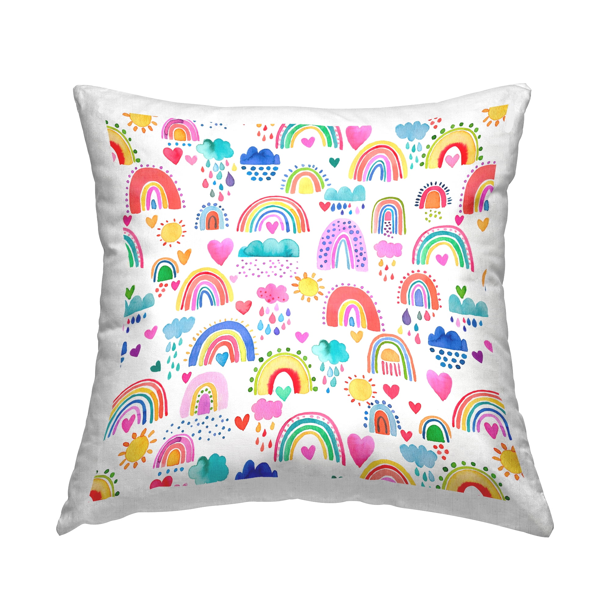 Stupell Industries Rainbows & Rain Cloud Pattern Square Decorative Printed Throw Pillow, 18 x 18
