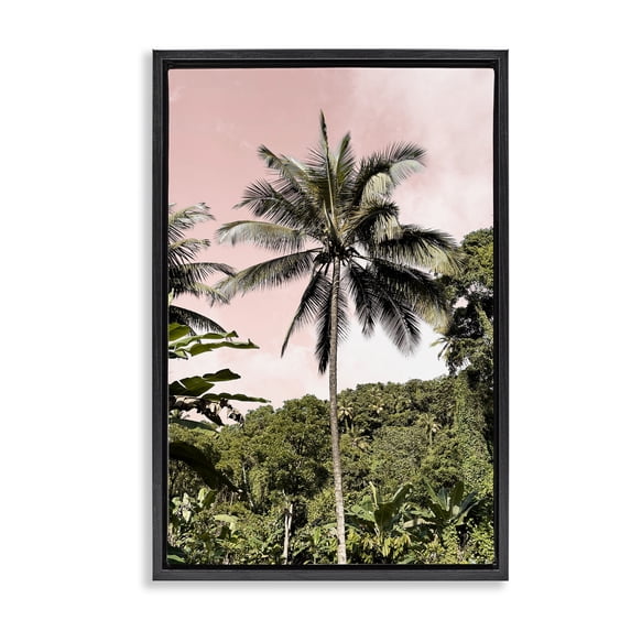 Stupell Industries Contemporary Rainforest Palm on Pink Black Floating Frame Canvas Art, 21 x 31, by Natalie Carpentieri