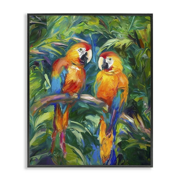 Stupell Industries Rainforest Parrot Branch Animals & Insects Painting Black Framed Art Print Wall Art, 11 x 14