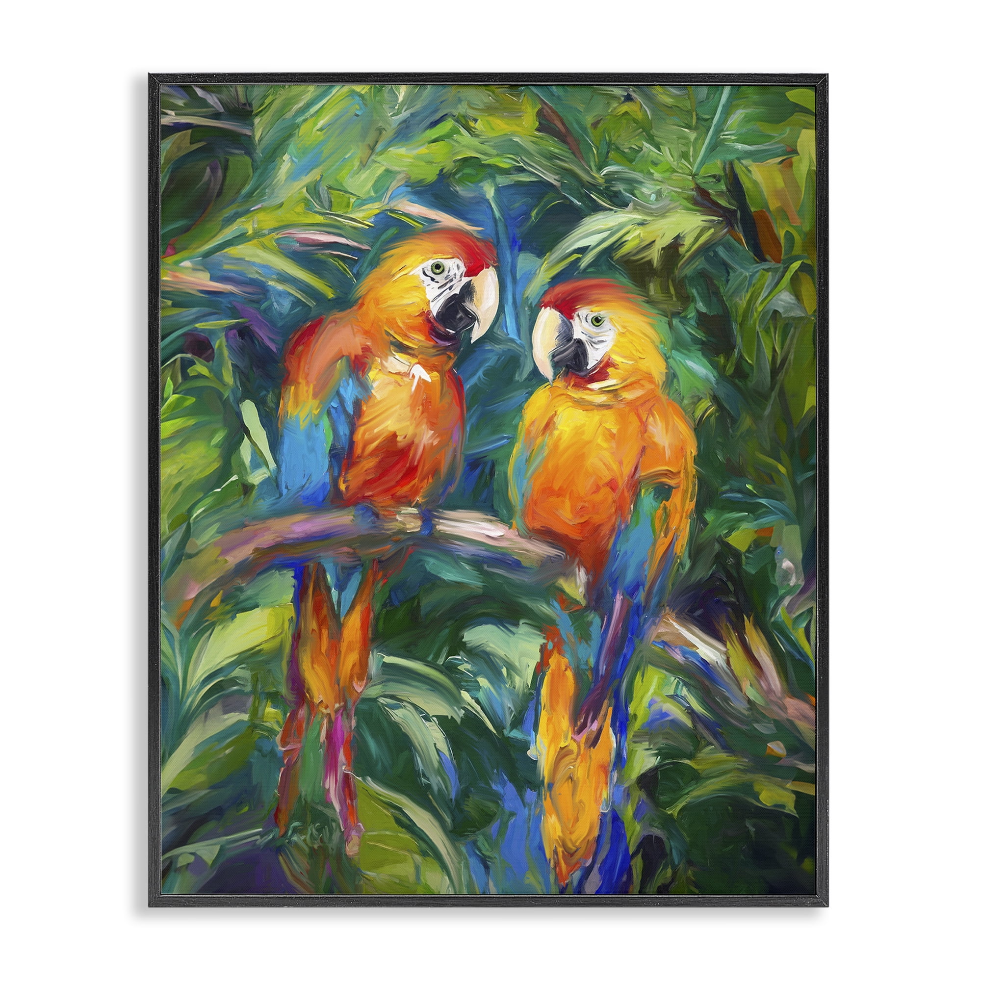 Stupell Industries Rainforest Parrot Branch Animals & Insects Painting Black Framed Art Print Wall Art, 24 x 30