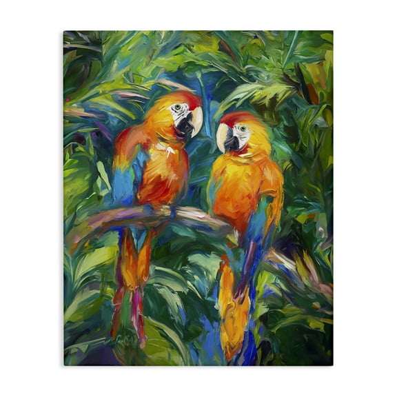 Stupell Industries Rainforest Parrot Branch Animals & Insects Painting Gallery Wrapped Canvas Art Print Wall Art, 16 x 20