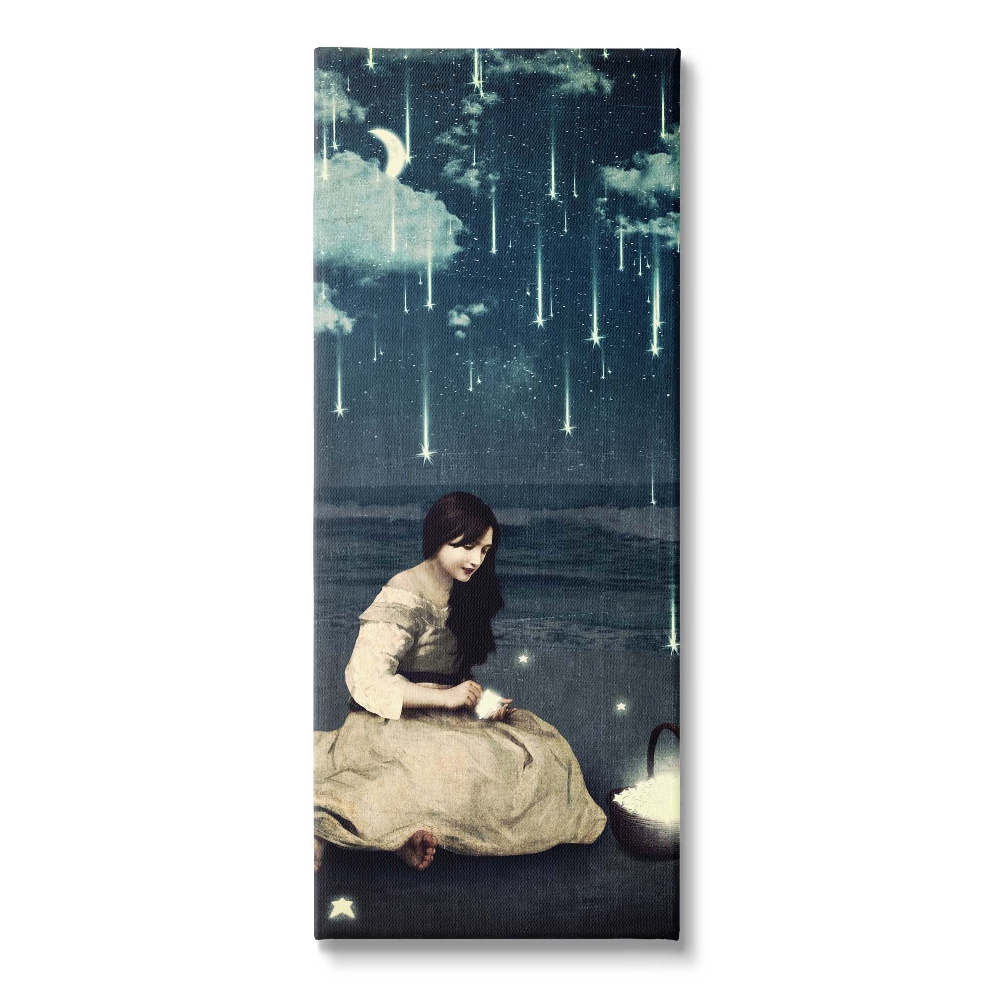 Stupell Industries Raining Meteorites Stars Nighttime Moon Woman Scene Canvas Wall Art, 13 x 30, Design by Paula Belle Flores