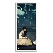 Stupell Industries Raining Meteorites Stars Nighttime Moon Woman Scene Framed Wall Art, 10 x 24, Design by Paula Belle Flores