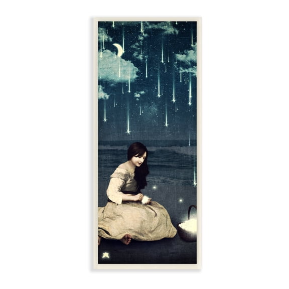 Stupell Industries Raining Meteorites Stars Nighttime Moon Woman Scene Wood Wall Art, 7 x 17, Design by Paula Belle Flores
