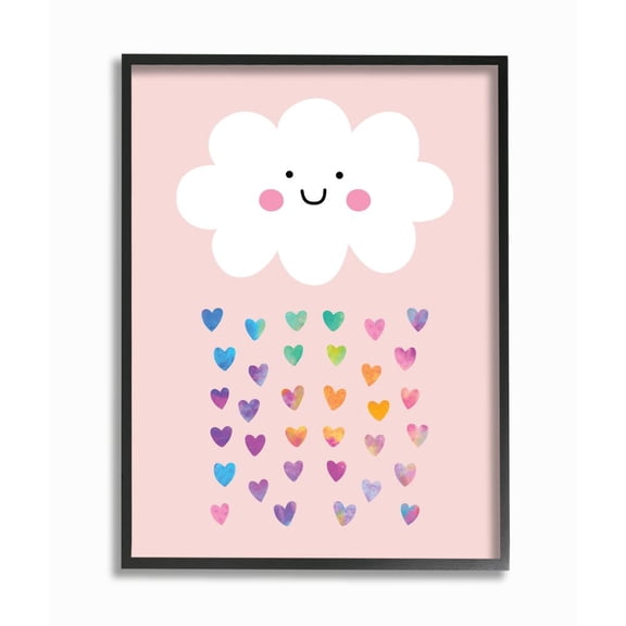 Stupell Industries Raining Rainbow Hearts with Happy Cloud Framed Wall Art Design by Seven Trees Design