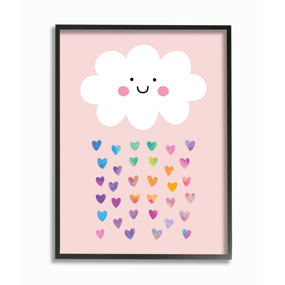 Stupell Industries Raining Rainbow Hearts with Happy Cloud Framed Wall Art Design by Seven Trees Design, 16" x 20", Black Framed