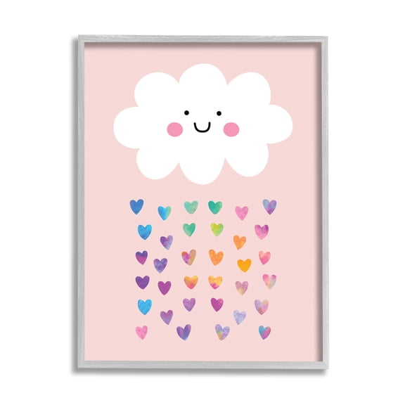 Stupell Industries Raining Rainbow Hearts with Happy Cloud Graphic Art Gray Framed Art Print Wall Art, 24x30, by Seven Trees Design