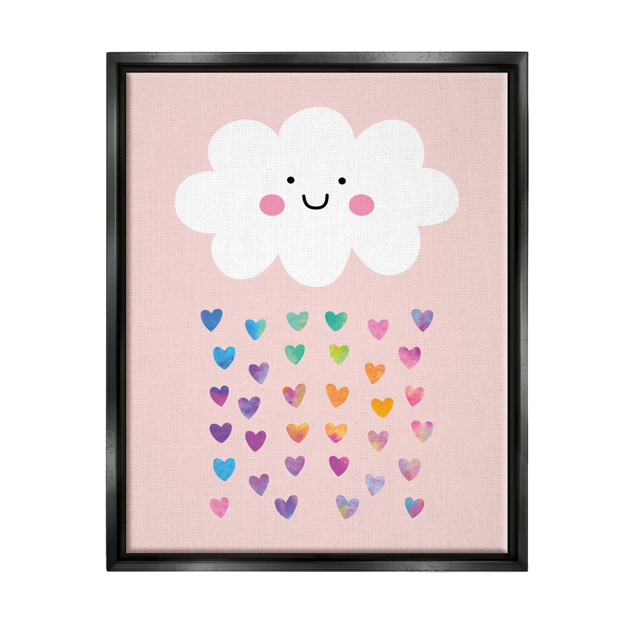 Stupell Industries Raining Rainbow Hearts with Happy Cloud Jet Black Framed Floating Canvas Wall Art, 24x30, by Seven Trees Design