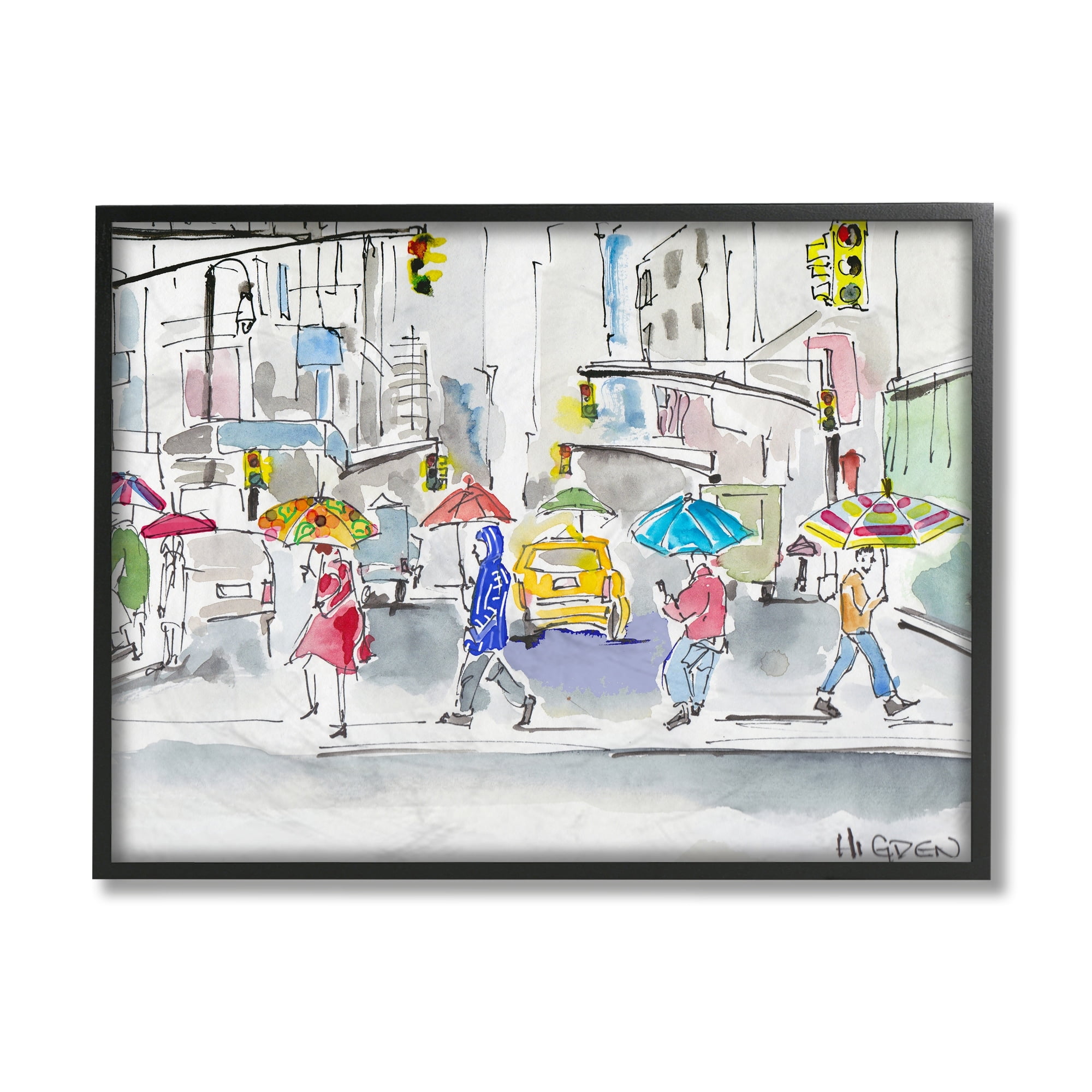 Stupell Industries Rainy Crosswalk Pedestrians Urban City People Black Framed by Mark Higden