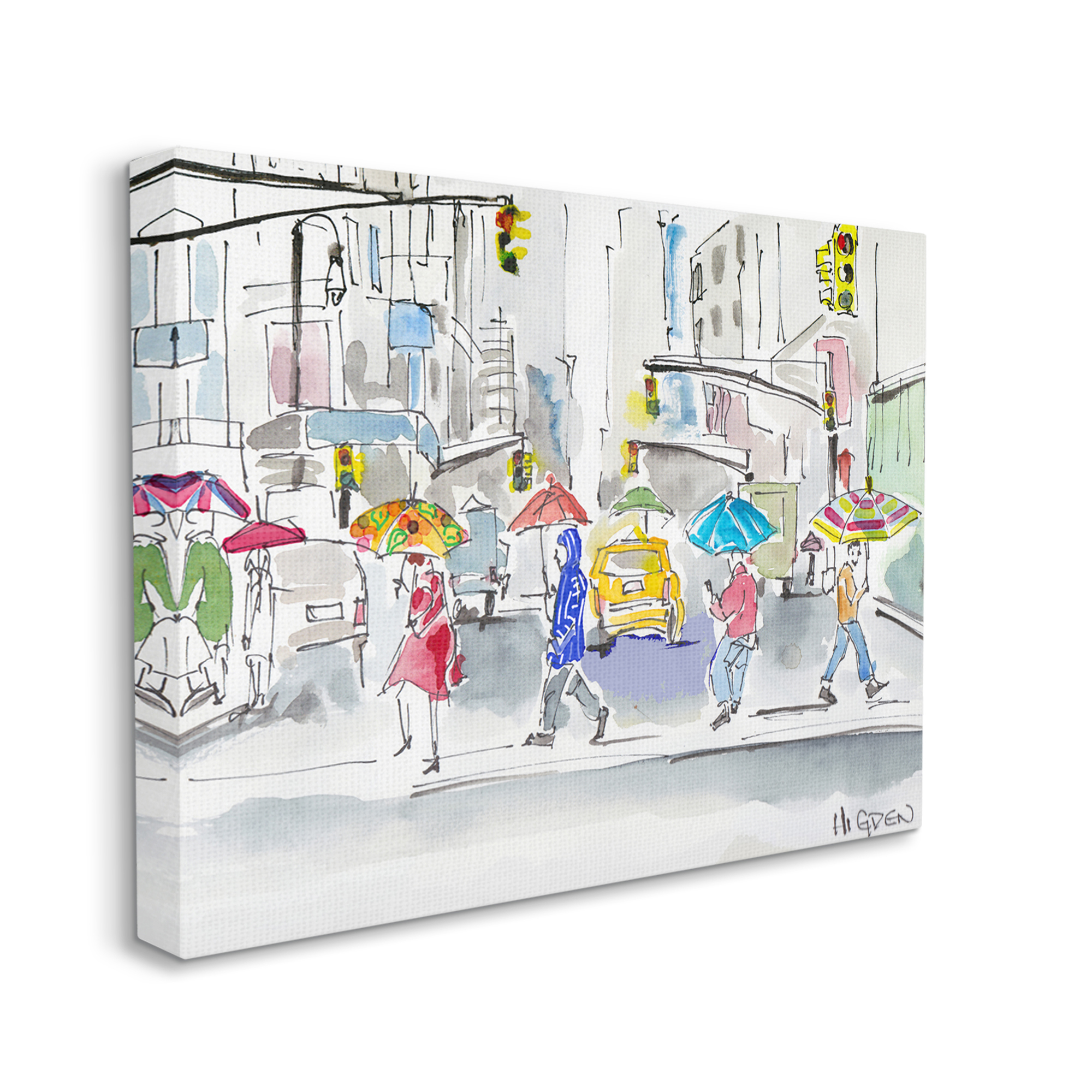 Stupell Industries Rainy Crosswalk Pedestrians Urban City People Canvas Wall Art by Mark Higden