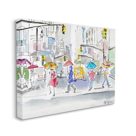 Stupell Industries Rainy Crosswalk Pedestrians Urban City People Canvas Wall Art by Mark Higden