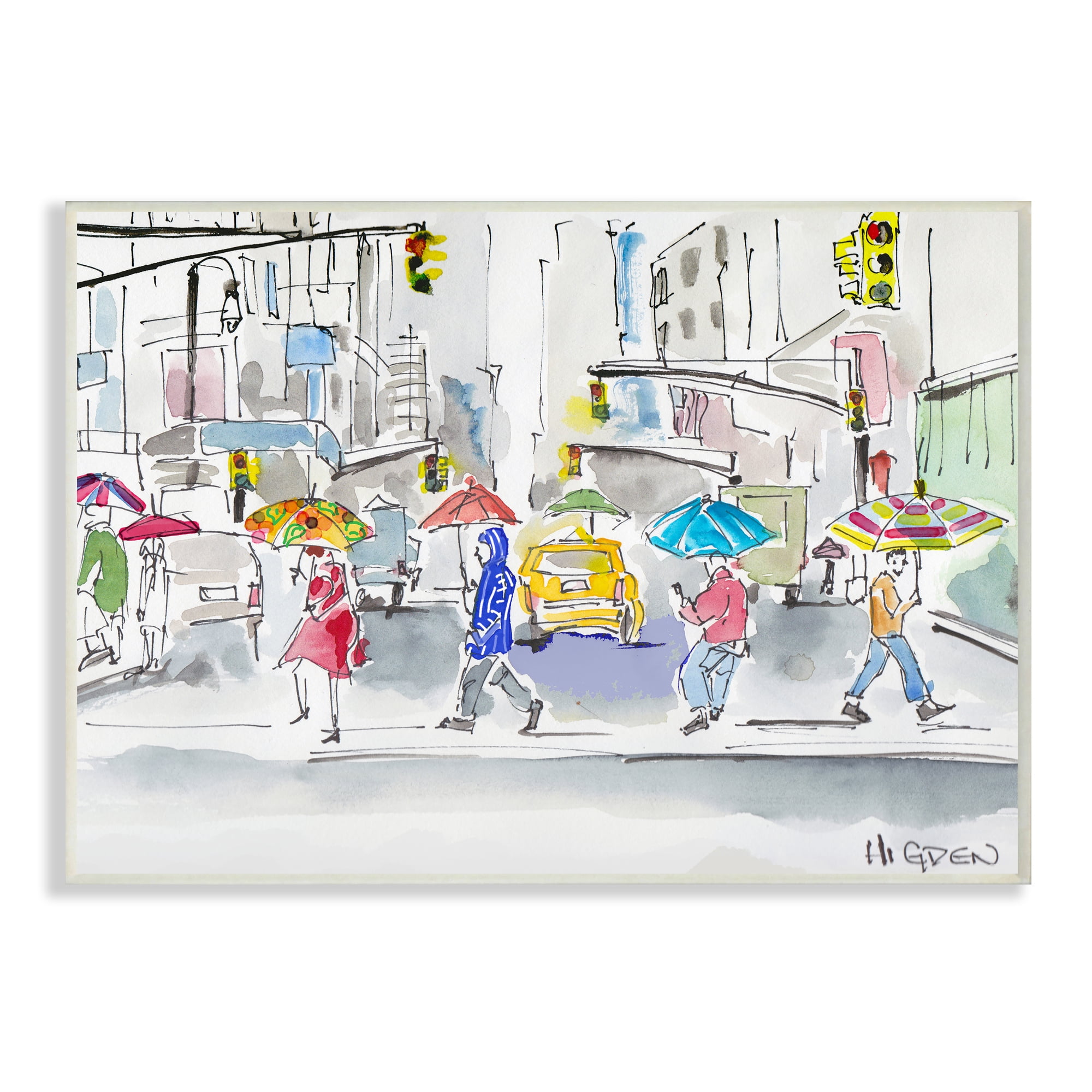 Stupell Industries Rainy Crosswalk Pedestrians Urban City People Wall Plaque by Mark Higden