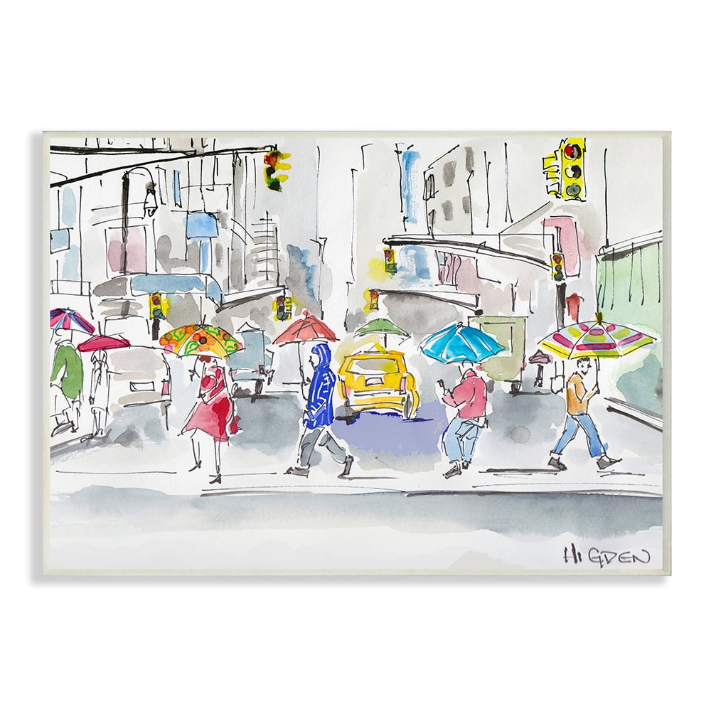Stupell Industries Rainy Crosswalk Pedestrians Urban City People Wall Plaque by Mark Higden