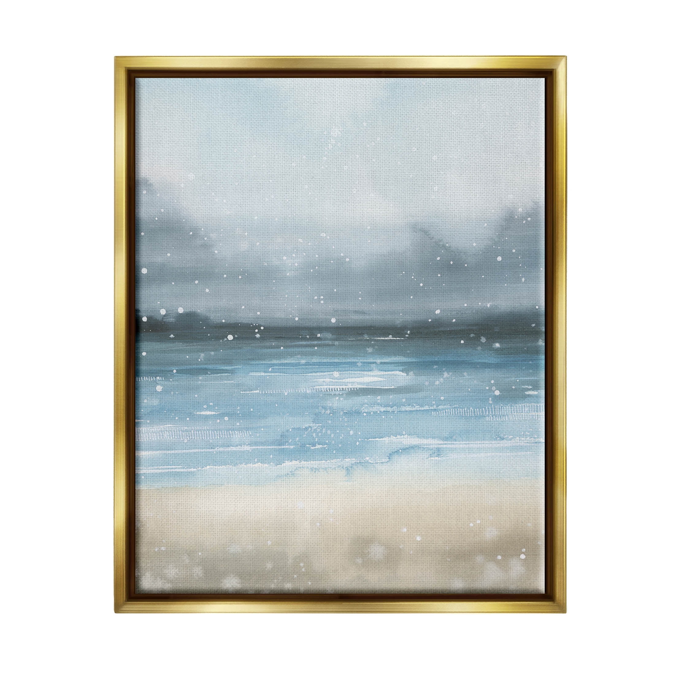 Stupell Industries Rainy Nautical Shore Landscape Graphic Art Metallic Gold Floating Framed Canvas Print Wall Art, Design by Grace Popp