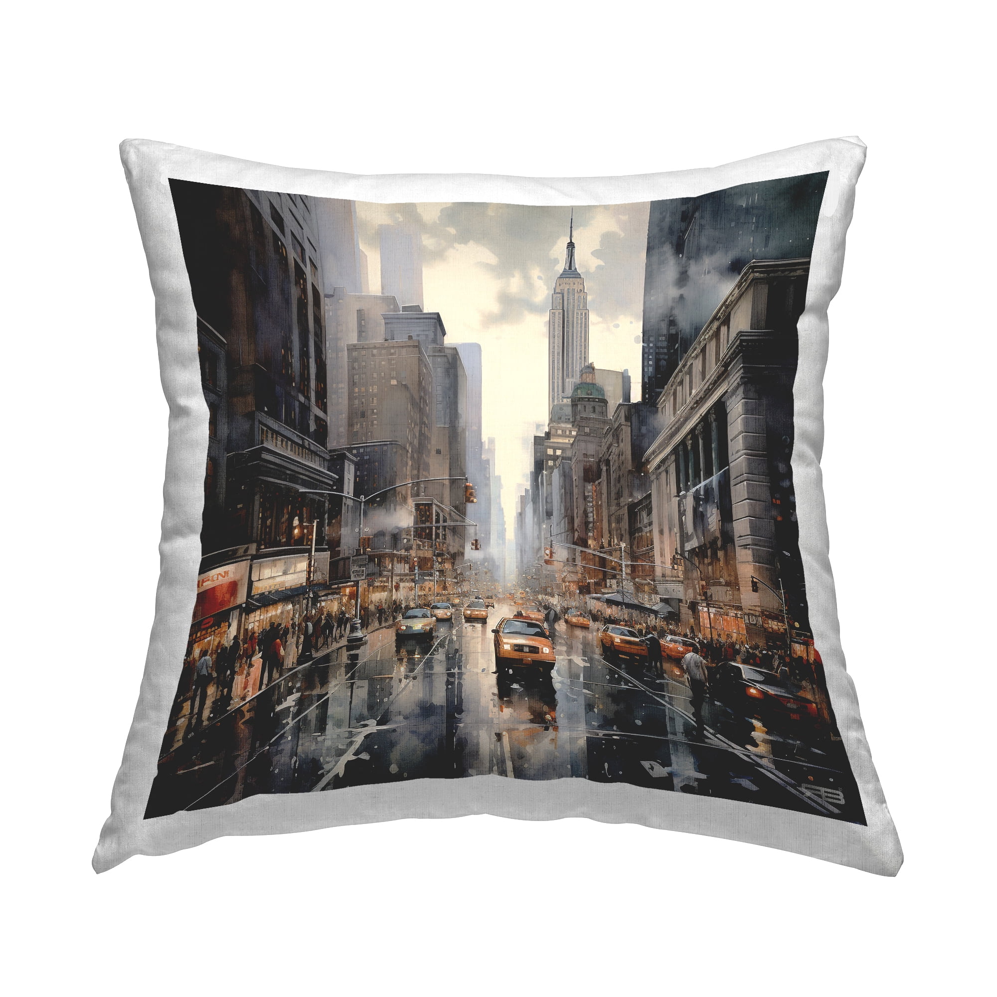 Stupell Industries Rainy Urban Cityscape Decorative Printed Throw Pillow, 18 x 18