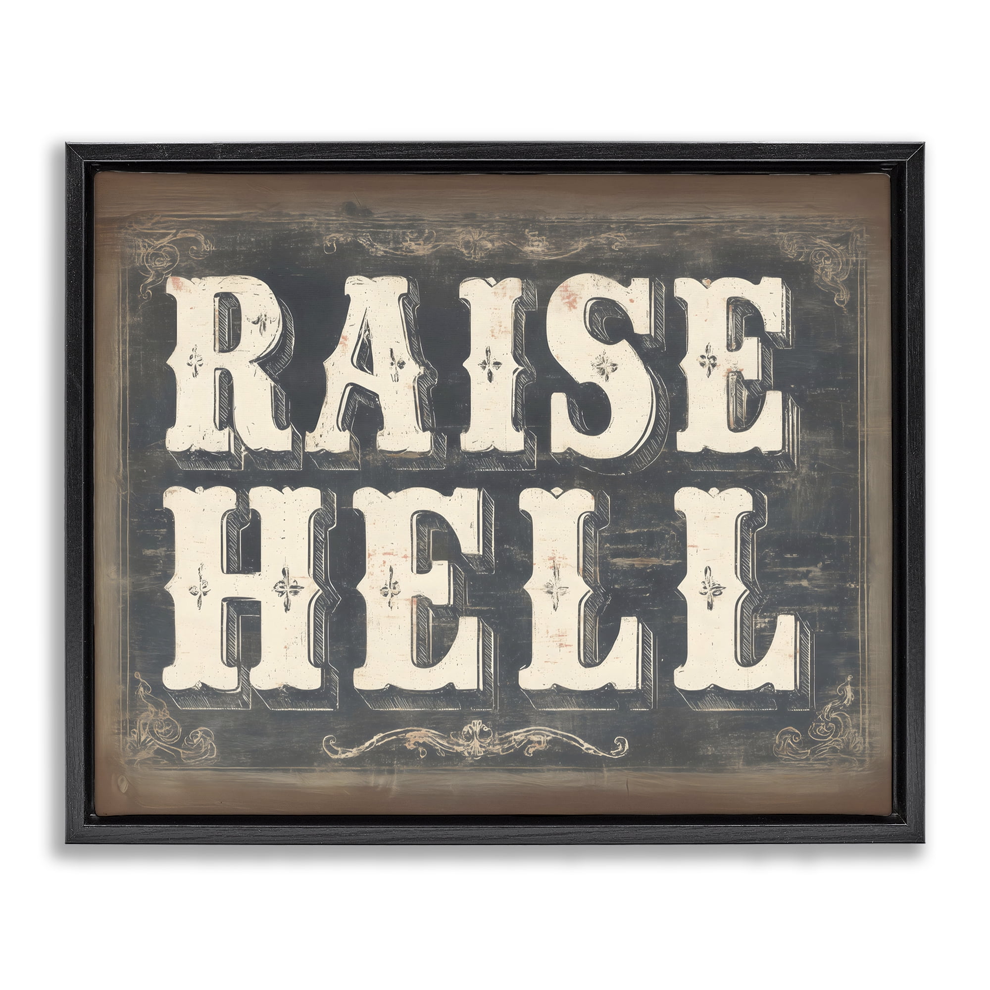 Stupell Industries Raise Hell Vintage Western Black Framed Floater Canvas Wall Art, design by Arlington Prints