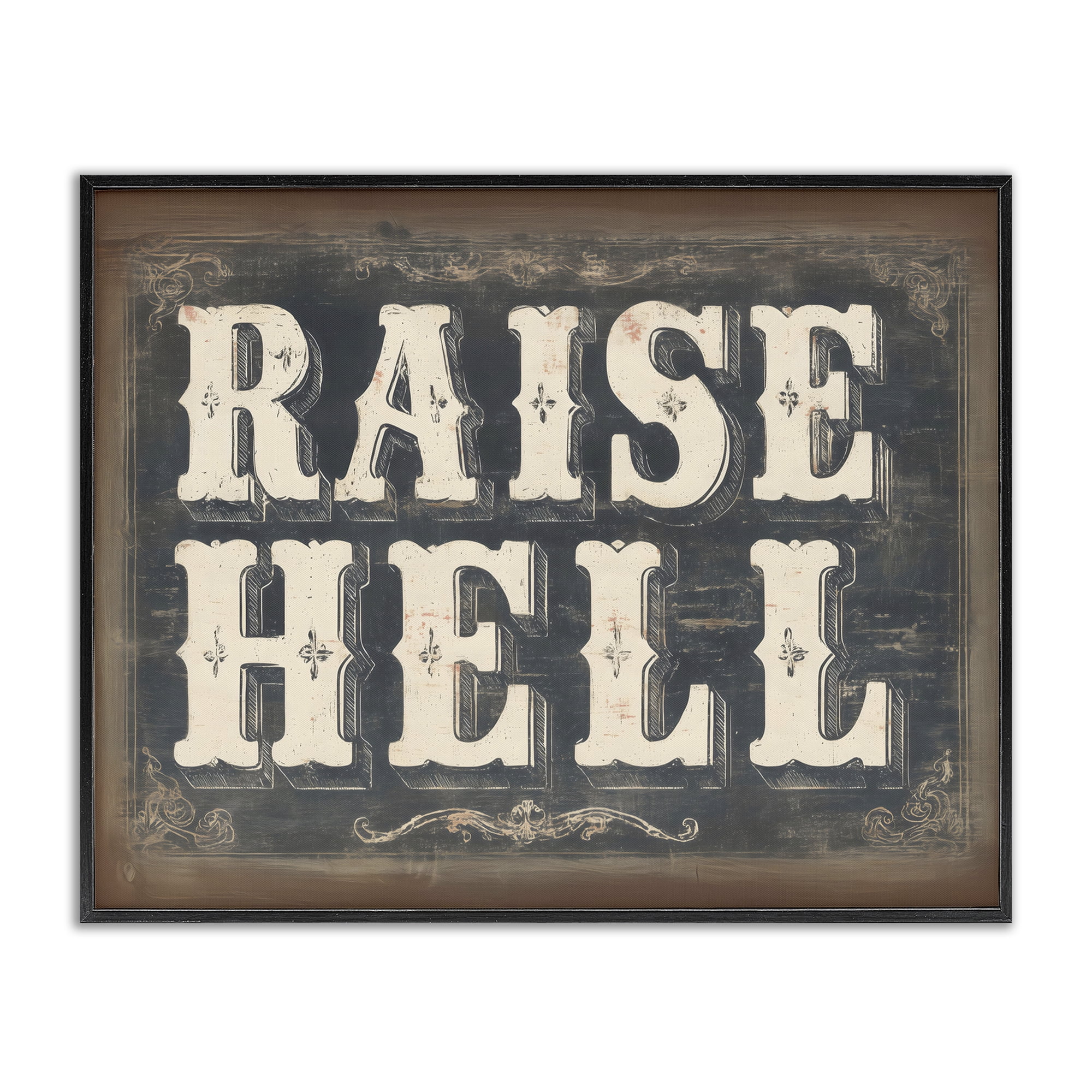 Stupell Industries Raise Hell Vintage Western Black Framed Giclee Art, design by Arlington Prints