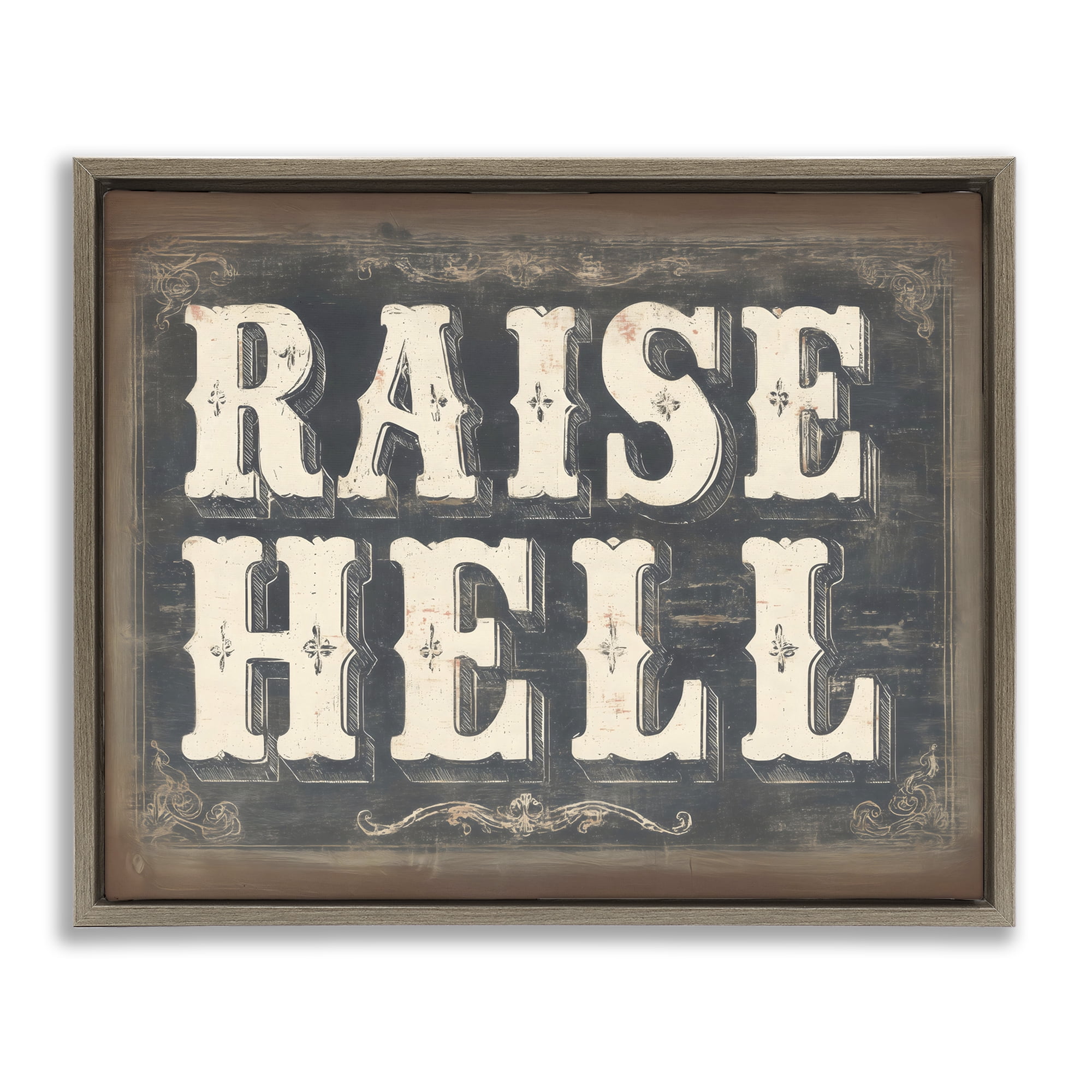 Stupell Industries Raise Hell Vintage Western Brown Framed Floater Canvas Wall Art, design by Arlington Prints