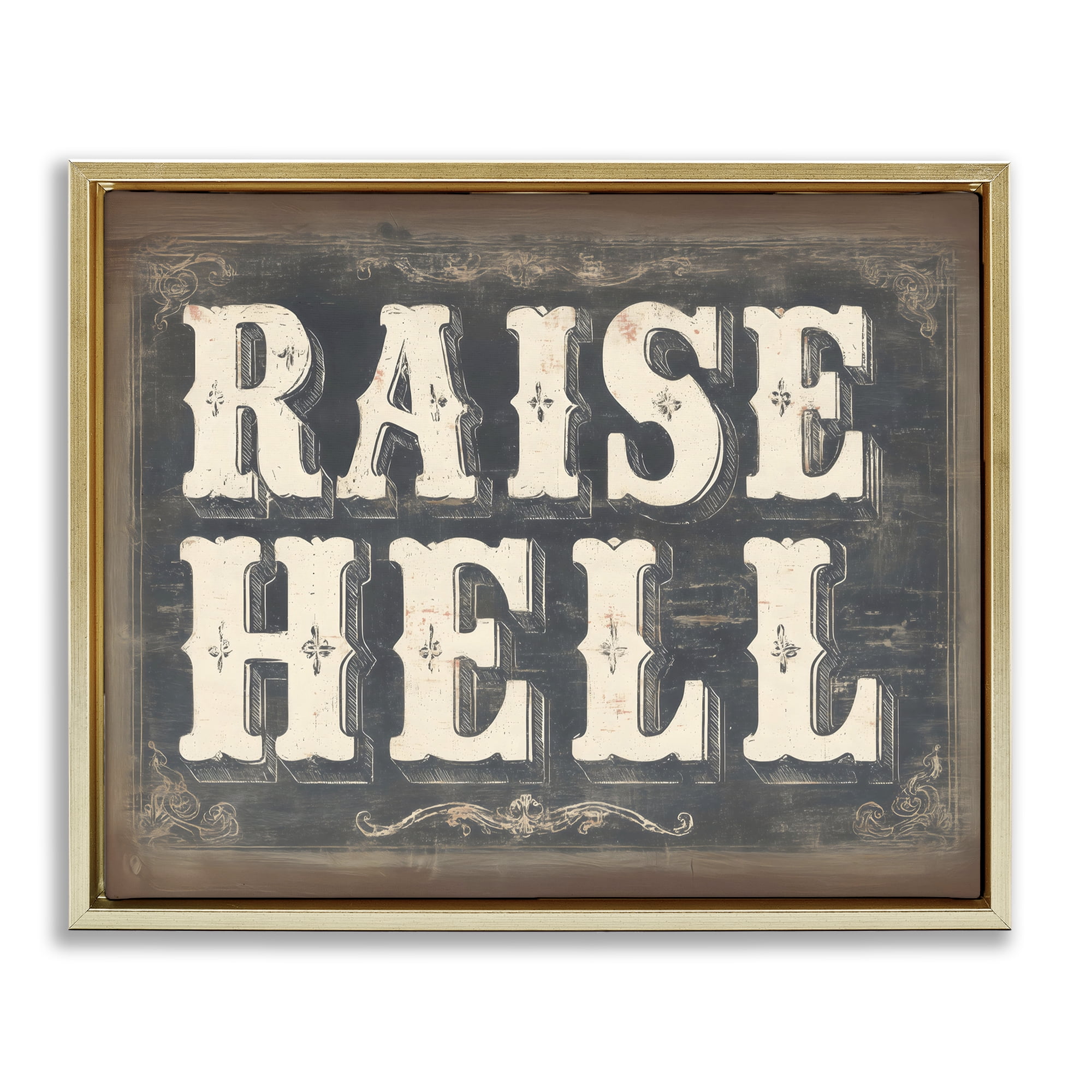 Stupell Industries Raise Hell Vintage Western Gold Framed Floater Canvas Wall Art, design by Arlington Prints