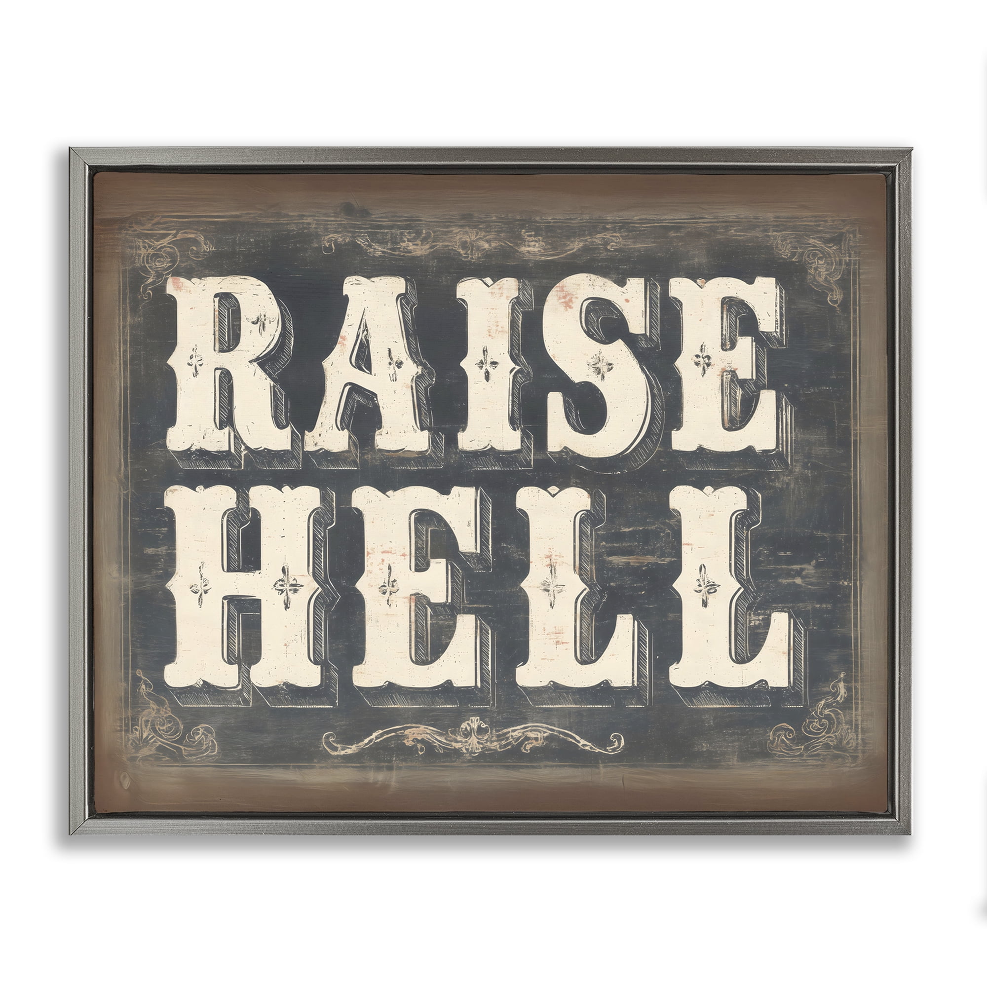 Stupell Industries Raise Hell Vintage Western Gray Framed Floater Canvas Wall Art, design by Arlington Prints