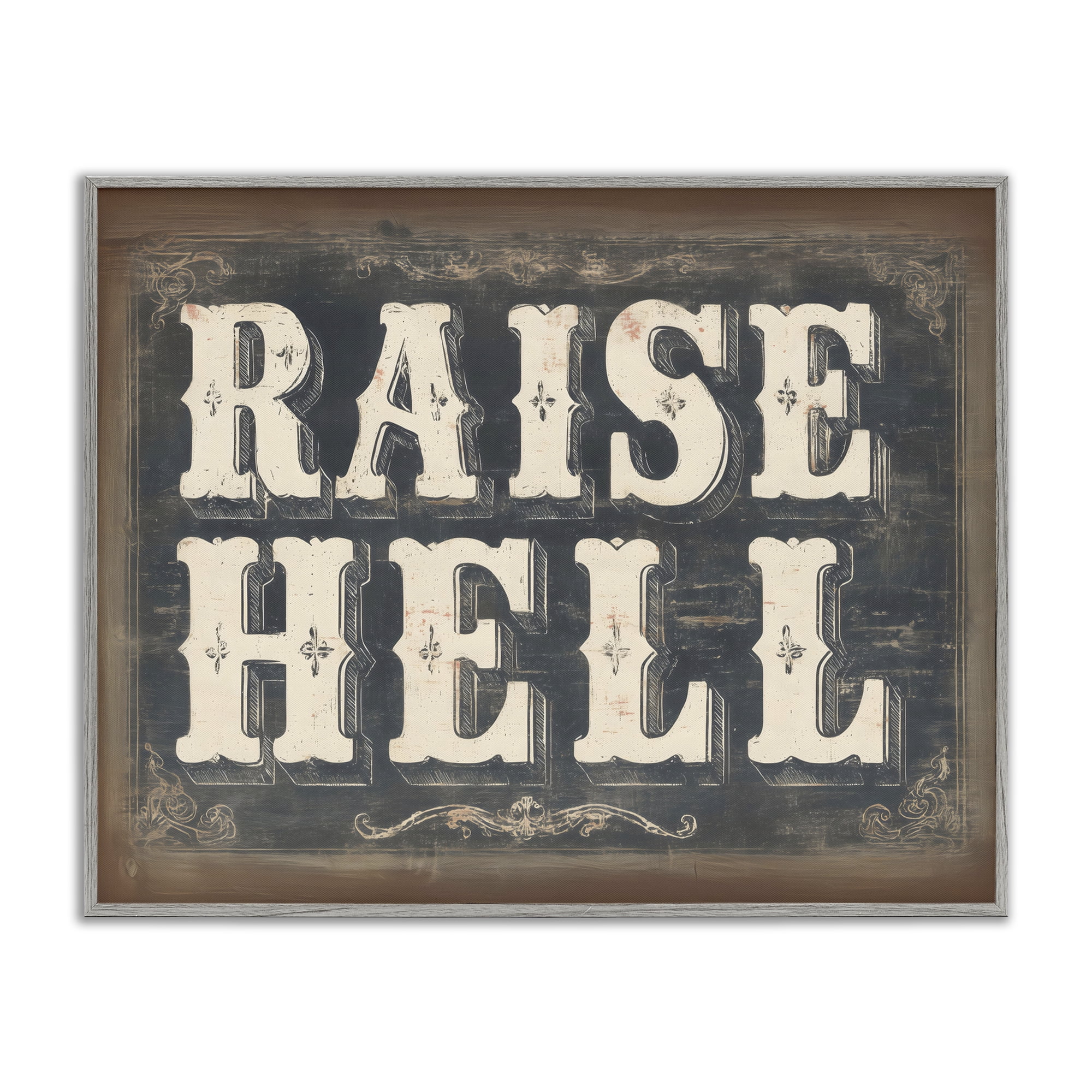 Stupell Industries Raise Hell Vintage Western Gray Framed Giclee Art, design by Arlington Prints
