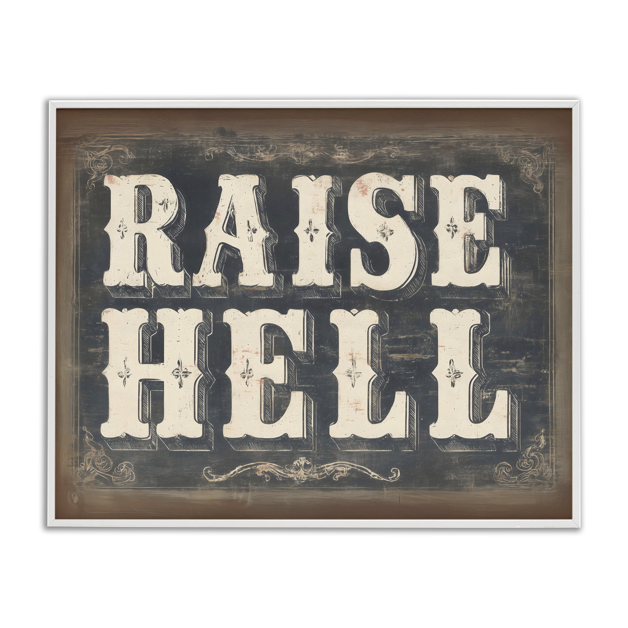 Stupell Industries Raise Hell Vintage Western White Framed Giclee Art, design by Arlington Prints