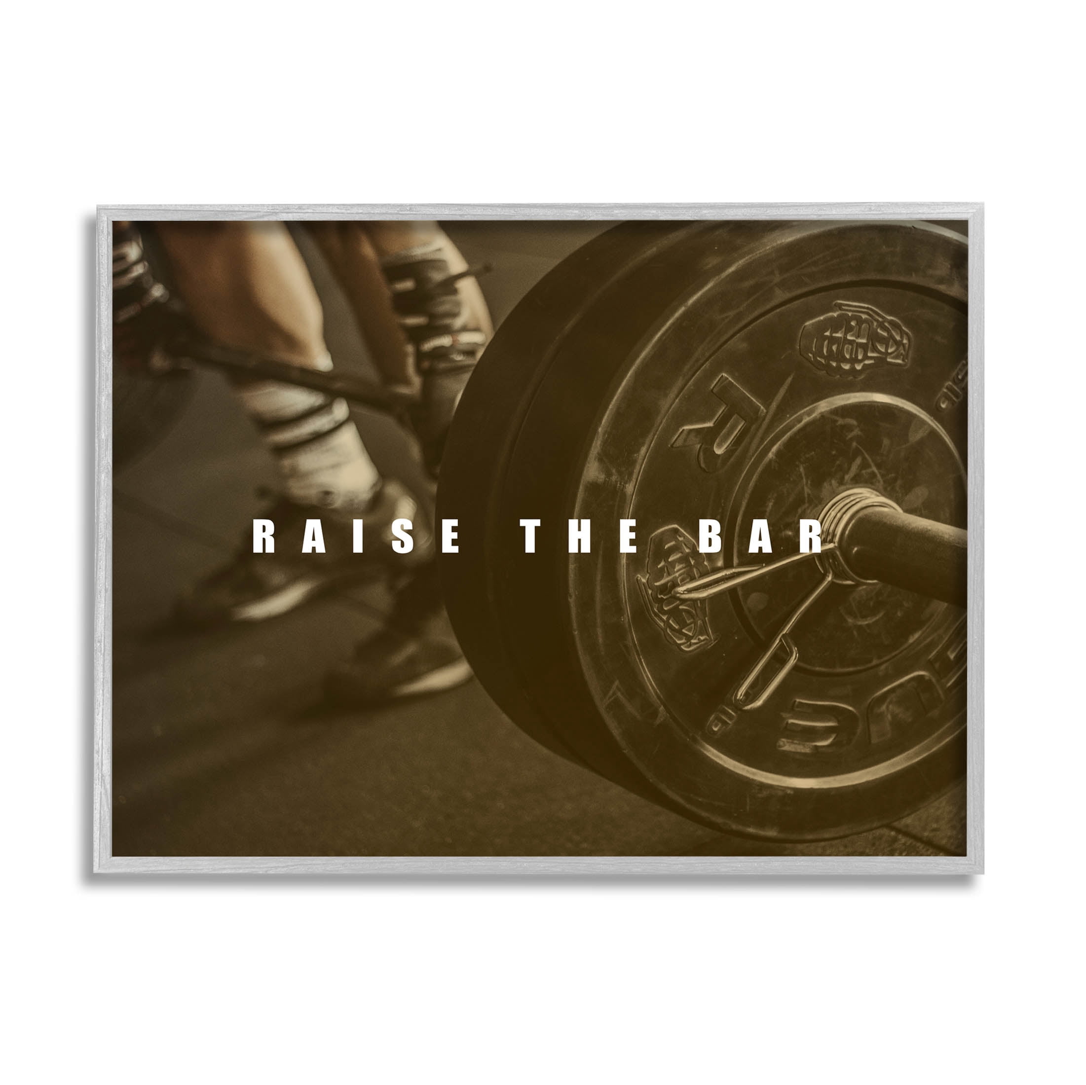 Stupell Industries Raise The Bar Motivational Bodybuilder Graphic Art Gray Framed Art Print Wall Art, Design by Jacob Green