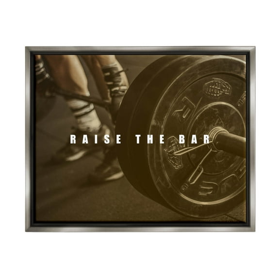 Stupell Industries Raise The Bar Motivational Bodybuilder Graphic Art Luster Gray Floating Framed Canvas Print Wall Art, Design by Jacob Green